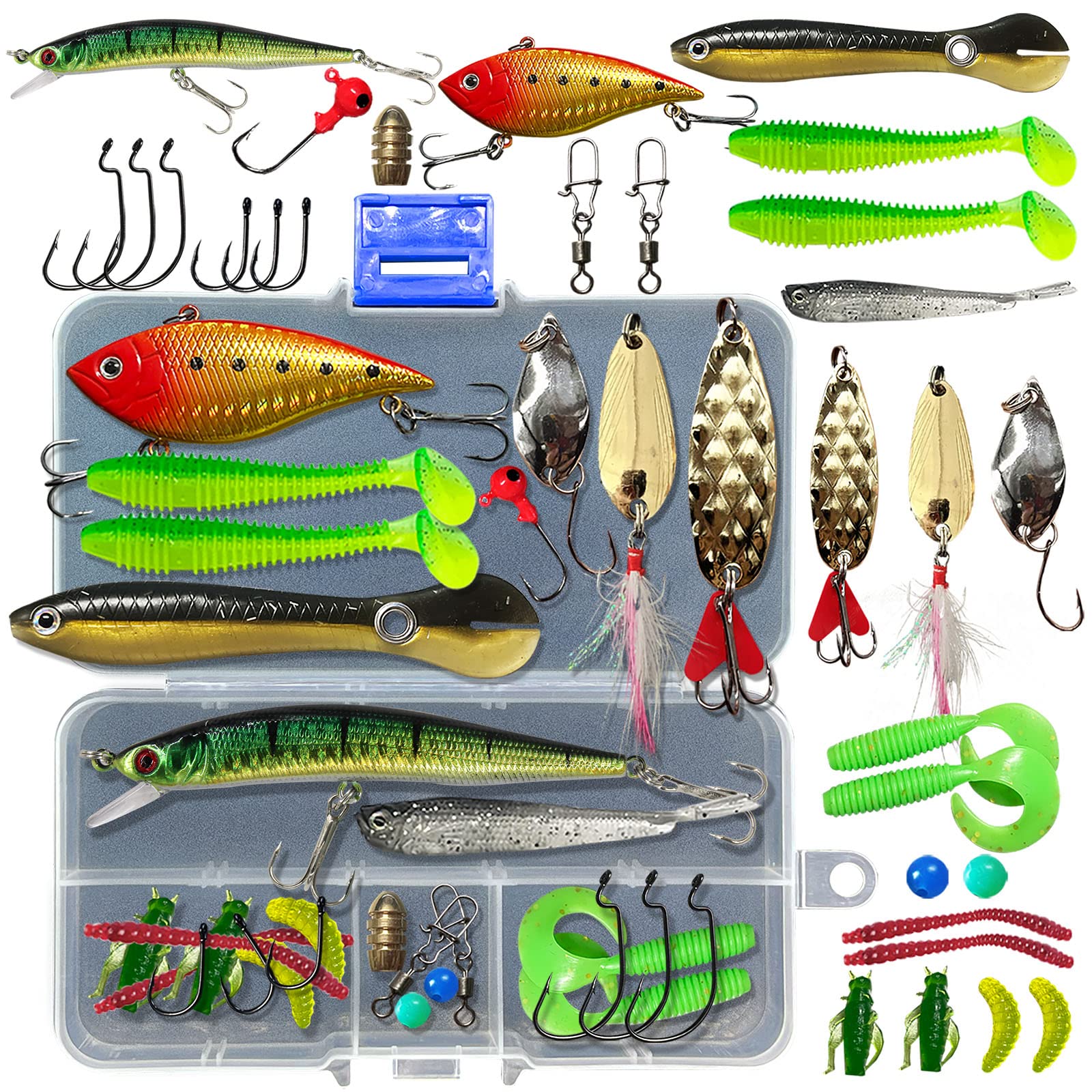 UperUper Fishing Lures Kit Set, Baits Tackle Including Crankbaits, Topwater  Lures, Spinnerbaits, Worms, Jigs, Hooks, Tackle