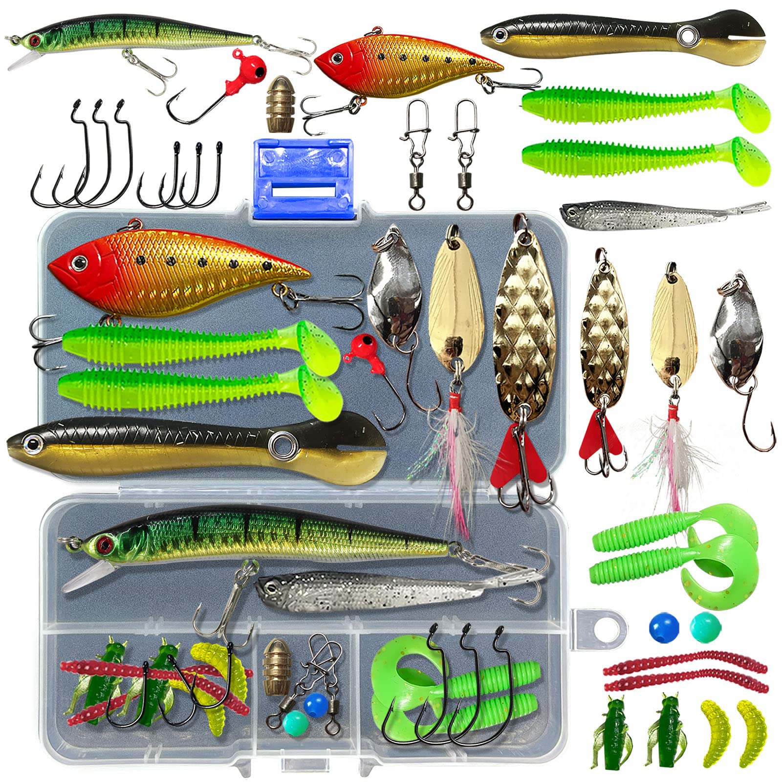 RUIFEN Fishing Lures Kit With Soft Plastic Baits, Swimbait Crankbait Topwater Frog Lure For Bass Trout, Freshwater Saltwater Fishing Gear Set ( 164-Piece), Lure Kits - Canada