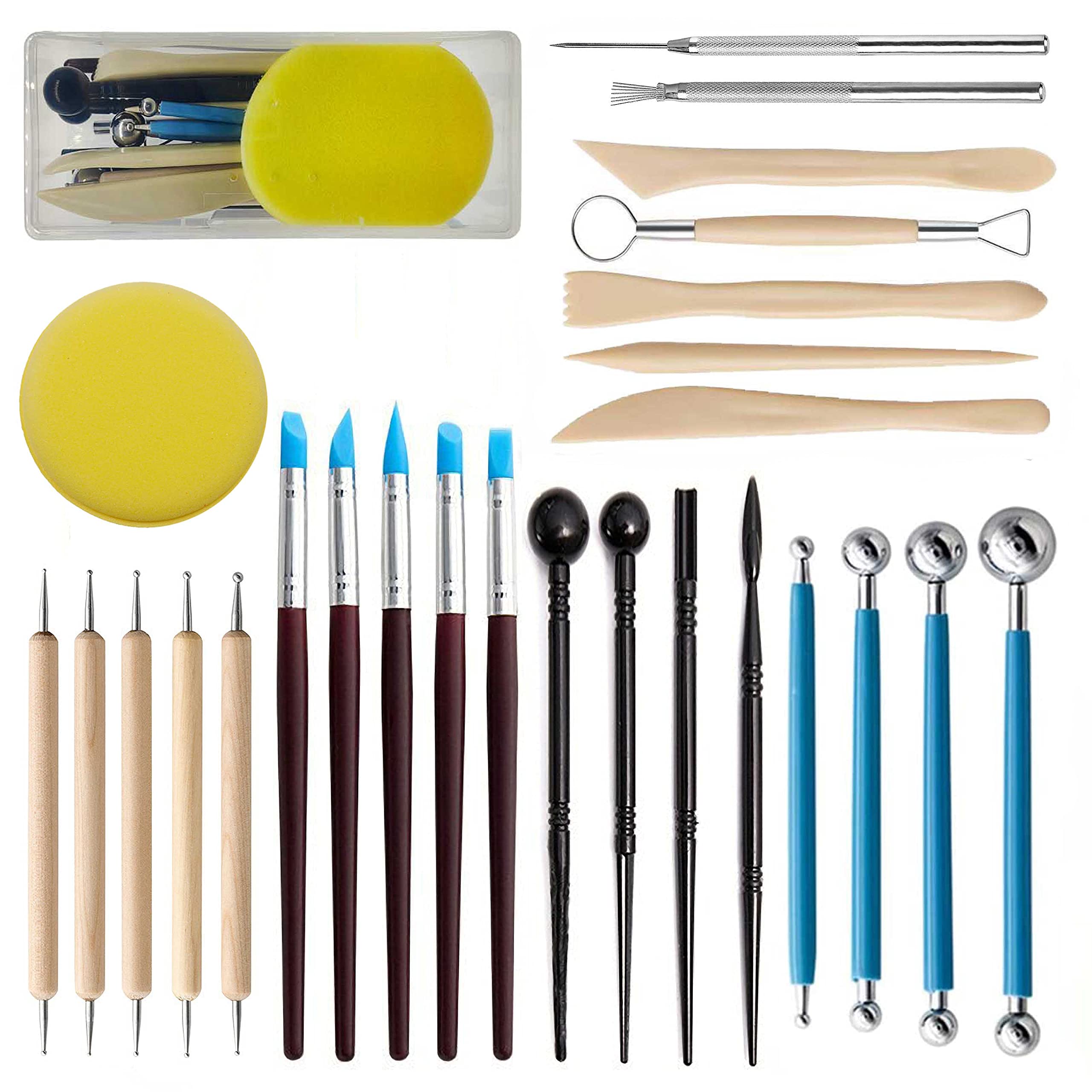 Langqun Polymer Clay Tools with Box 27pcs Pottery Tools Kit Dotting Tools  Ceramic Supplies for Kids and Adults Sculpting Modeling Shaping