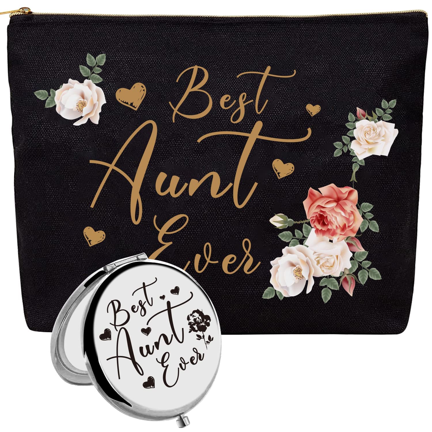 HnoonZ Best Aunt Ever Gifts Aunt Gift Aunt Gifts from Niece Auntie Gifts  Aunt Bday Gift from Niece Gifts for Aunt Birthday Gifts for Aunt Aunt  Compact Mirror Best Aunt Makeup Bag