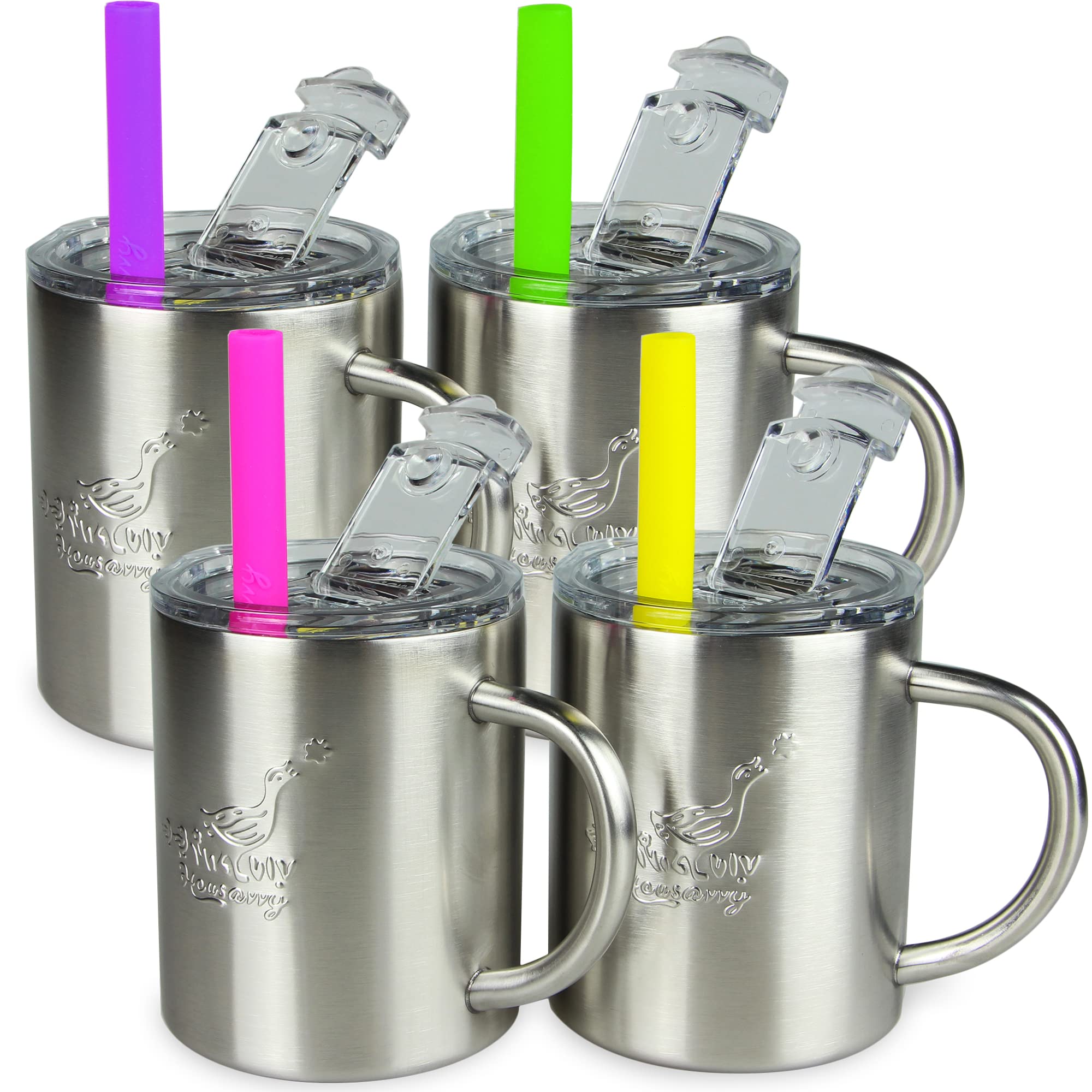 Housavvy 4 Pack 8 OZ Insulated Stainless Steel Kids Cups with Lids