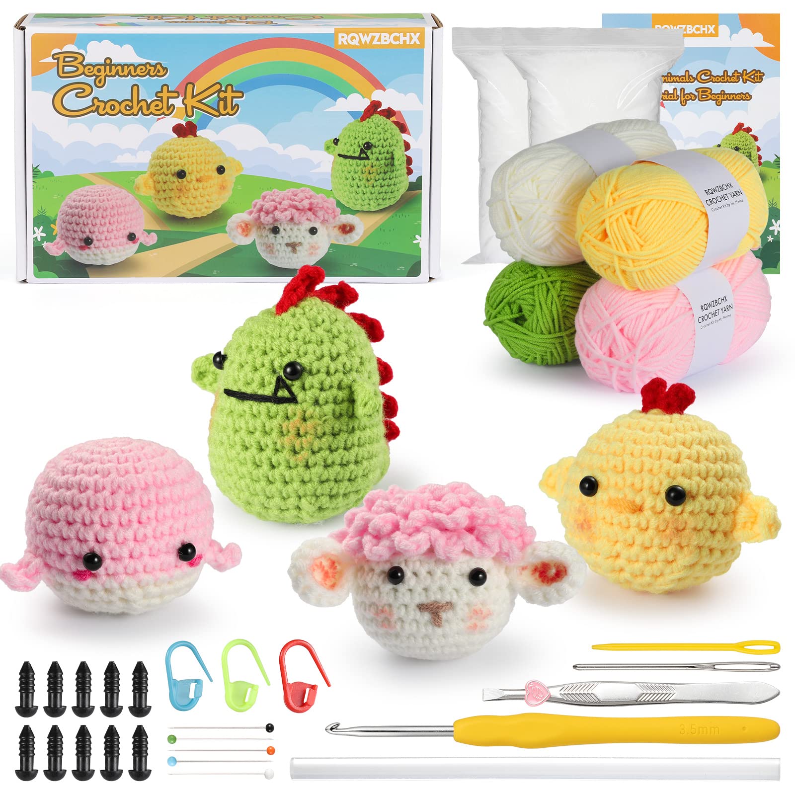 RQWZBCHX 4 Pattern Animals Crochet Kit for Beginners Adult Kids, All in One  Crochet Starters Set Chicken, Whale, Sheep, Dinosaur with Video  Instruction, Yarns, Crochet Hook, Accessories