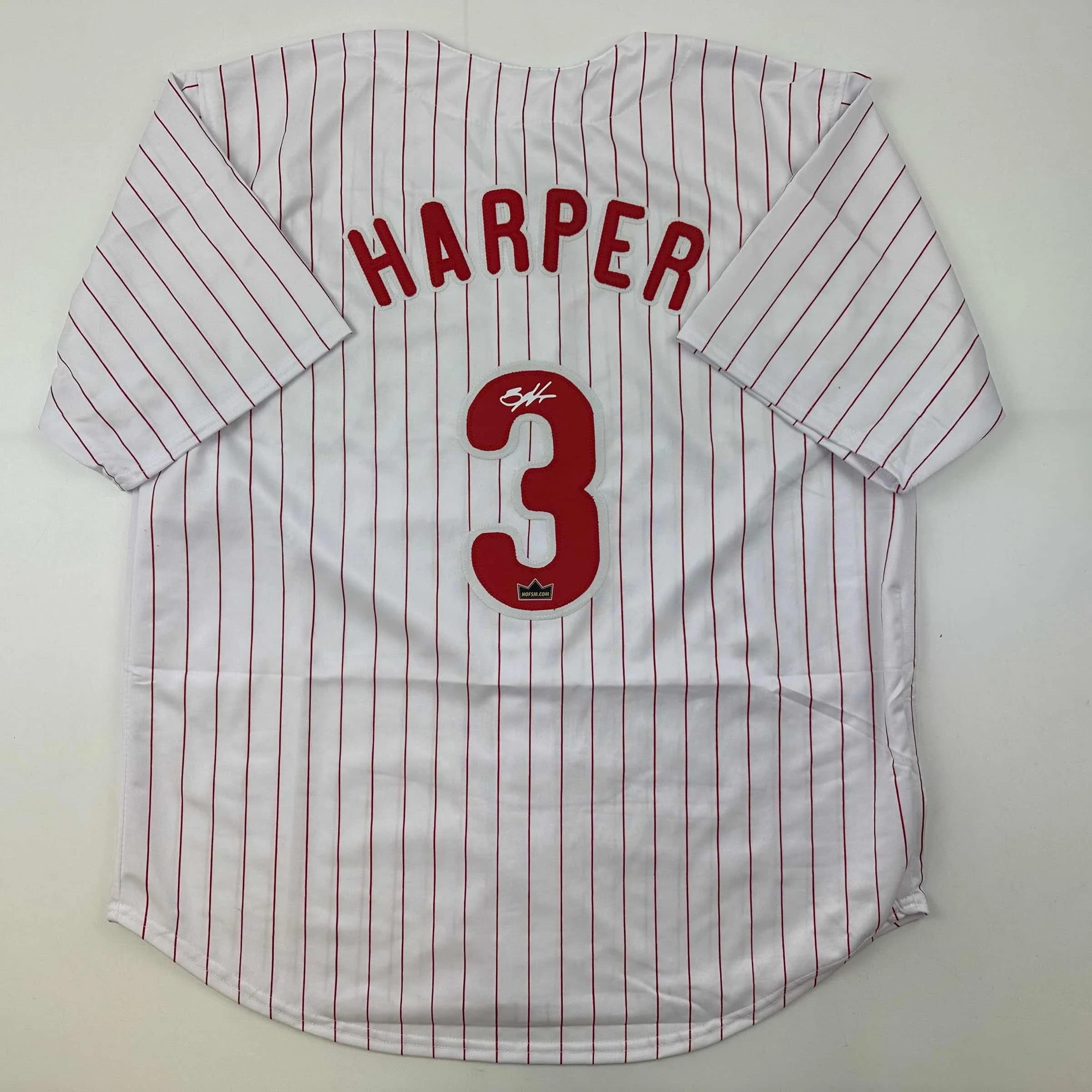 Facsimile Autographed Bryce Harper Philadelphia Pinstripe Reprint Laser  Auto Baseball Jersey Size Men's XL