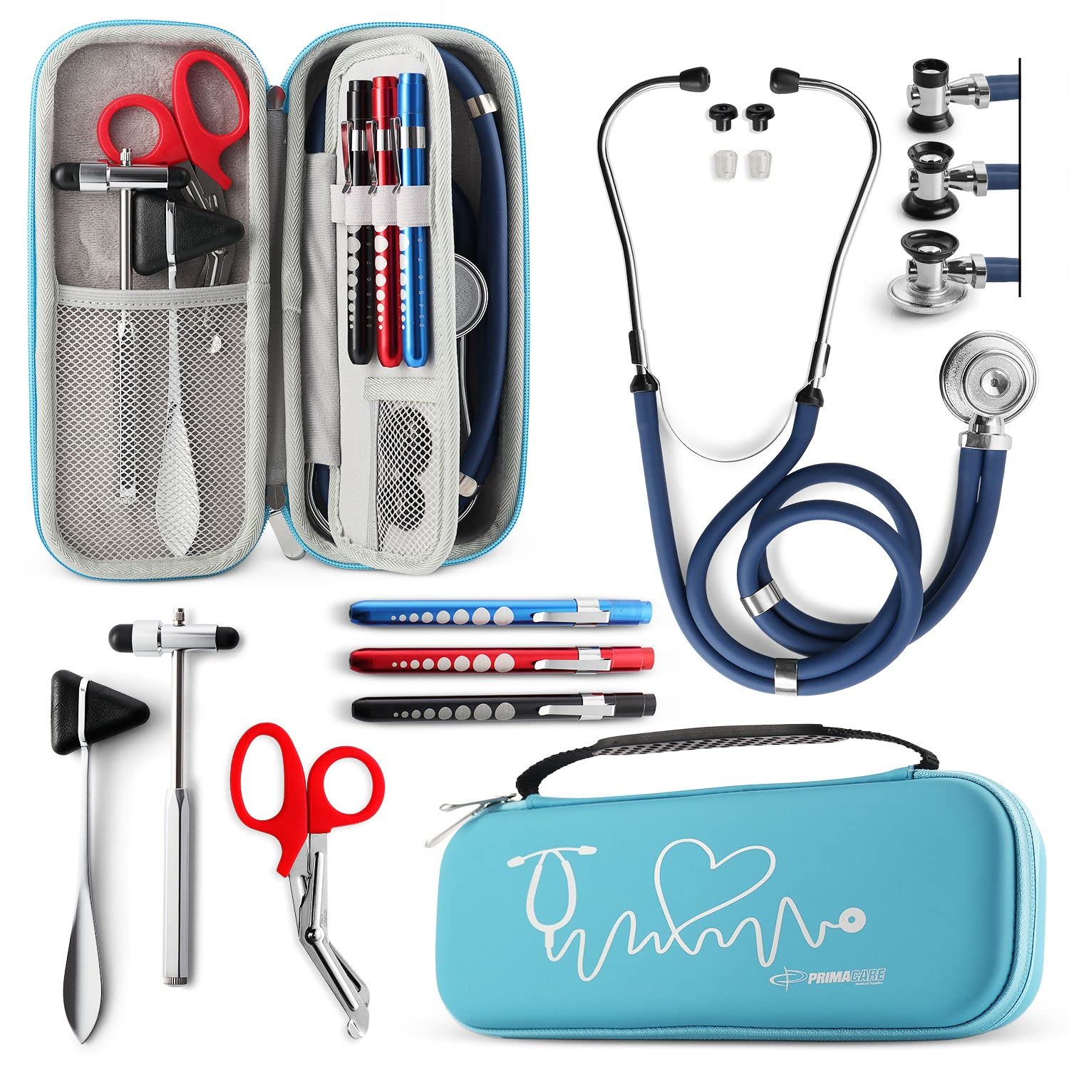 Primacare KB-9397-BL Stethoscope Case, Supplies Included, Blue with  Multiple Compartments, Portable and Lightweight First