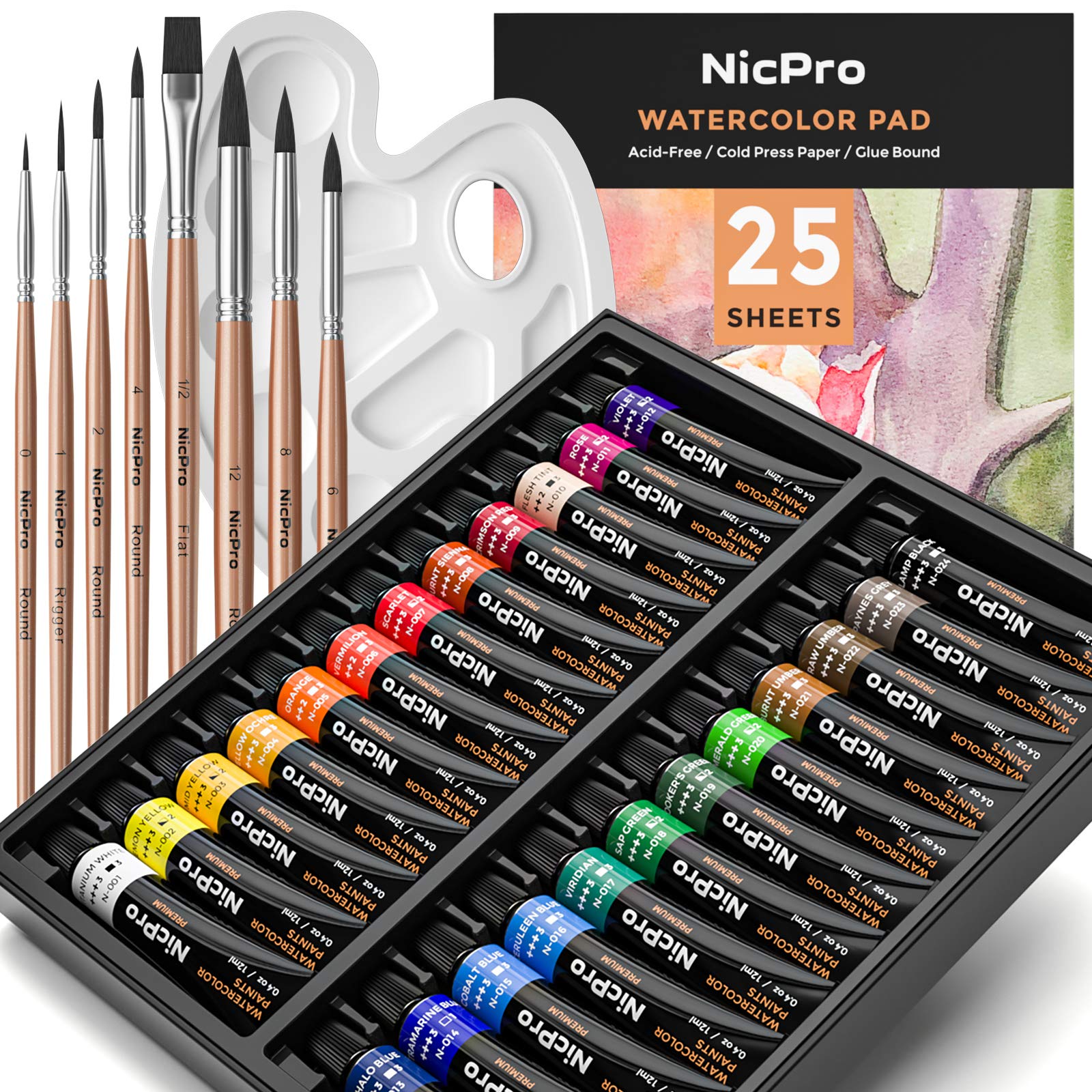 Nicpro Watercolor Paint Kit Professional Painting Supplies Set 24