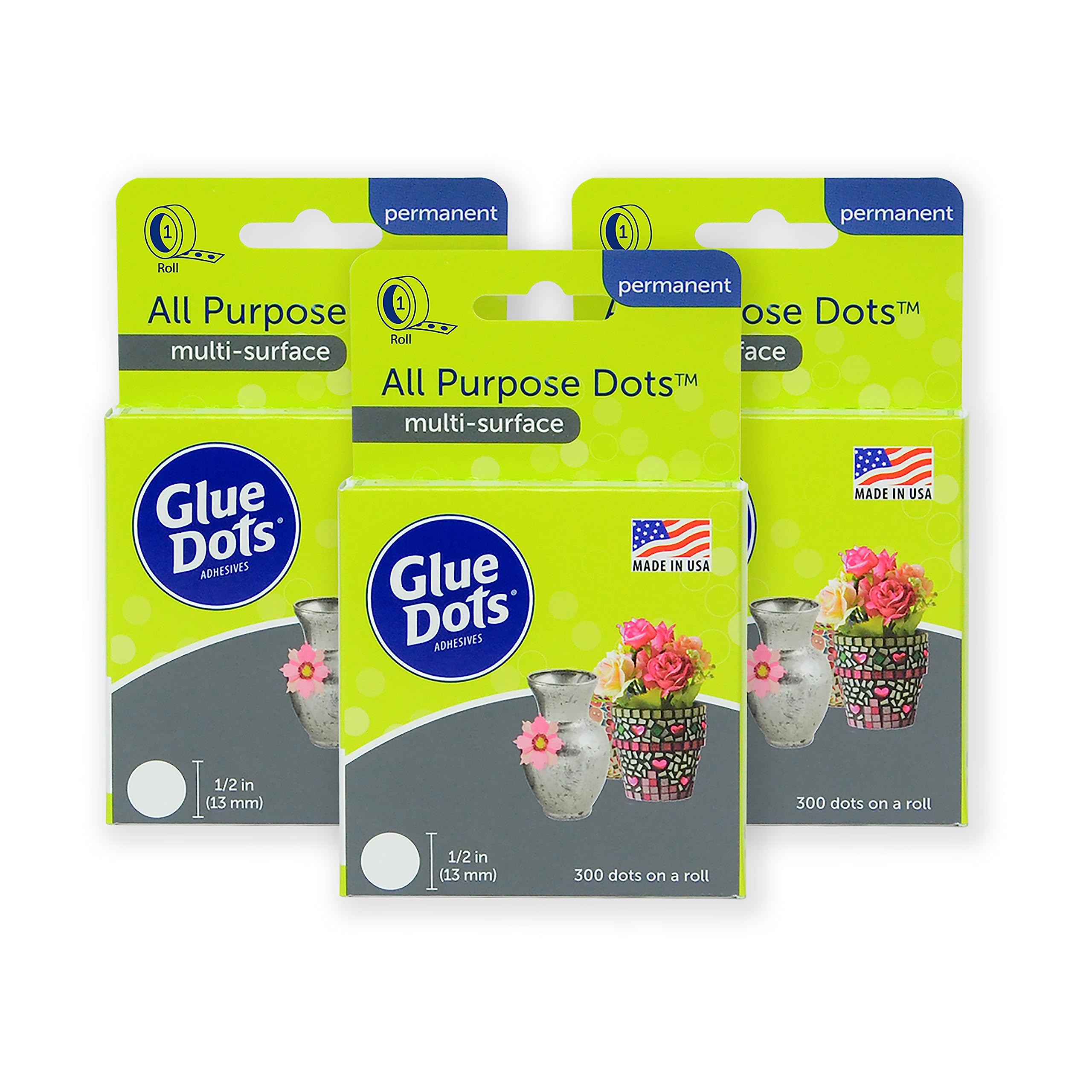 Glue Dots Double-Sided Adhesive Permanent All Purpose Dots 1/2-Inch Clear  Roll of 300 3 Pack All Purpose Roll 3-Pack