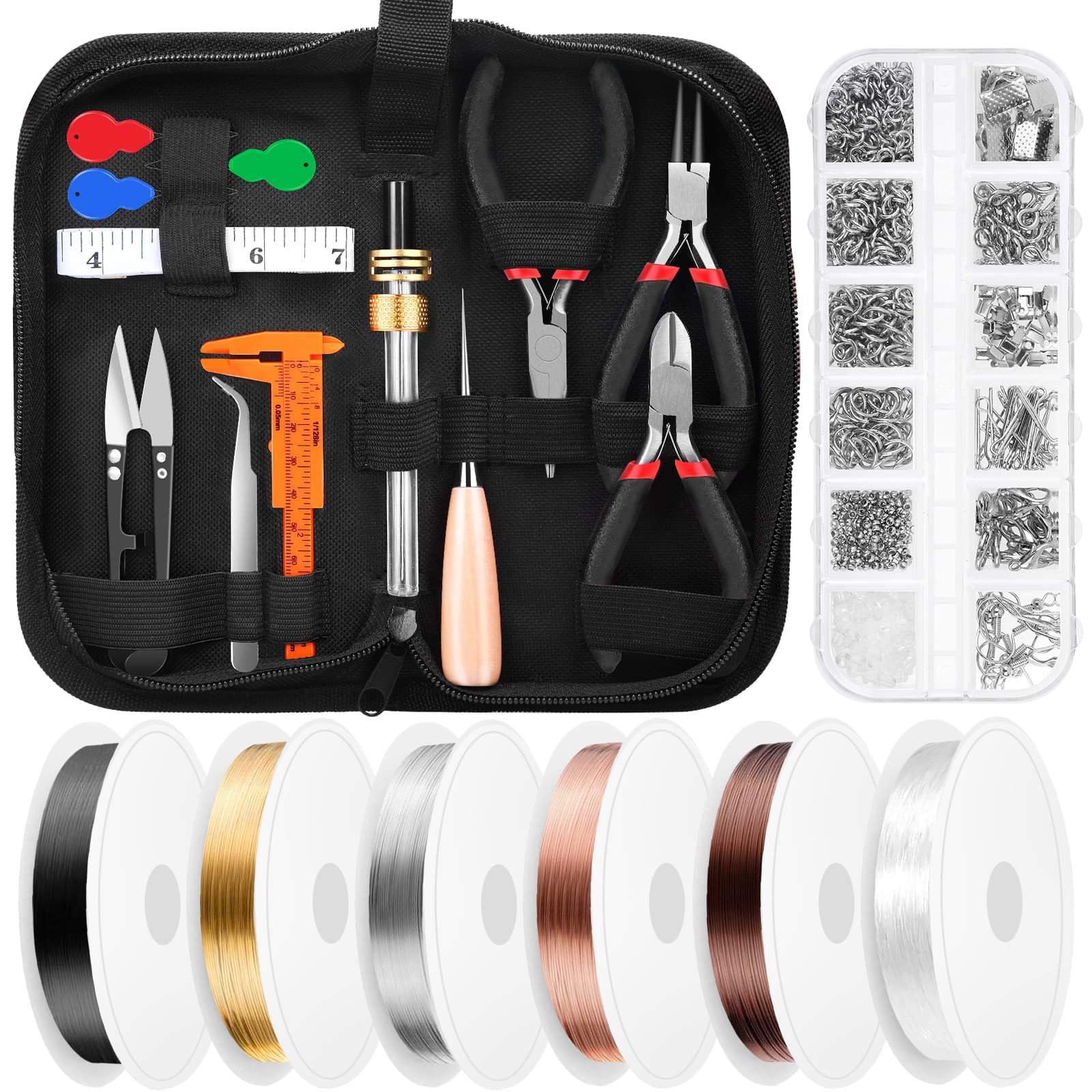 Jewelry Making Supplies Kit - Jewelry Repair Tool with Accessories Jewelry  Pliers Jewelry Findings and Beading Wires DIY earring necklace  bracelet(golg) 