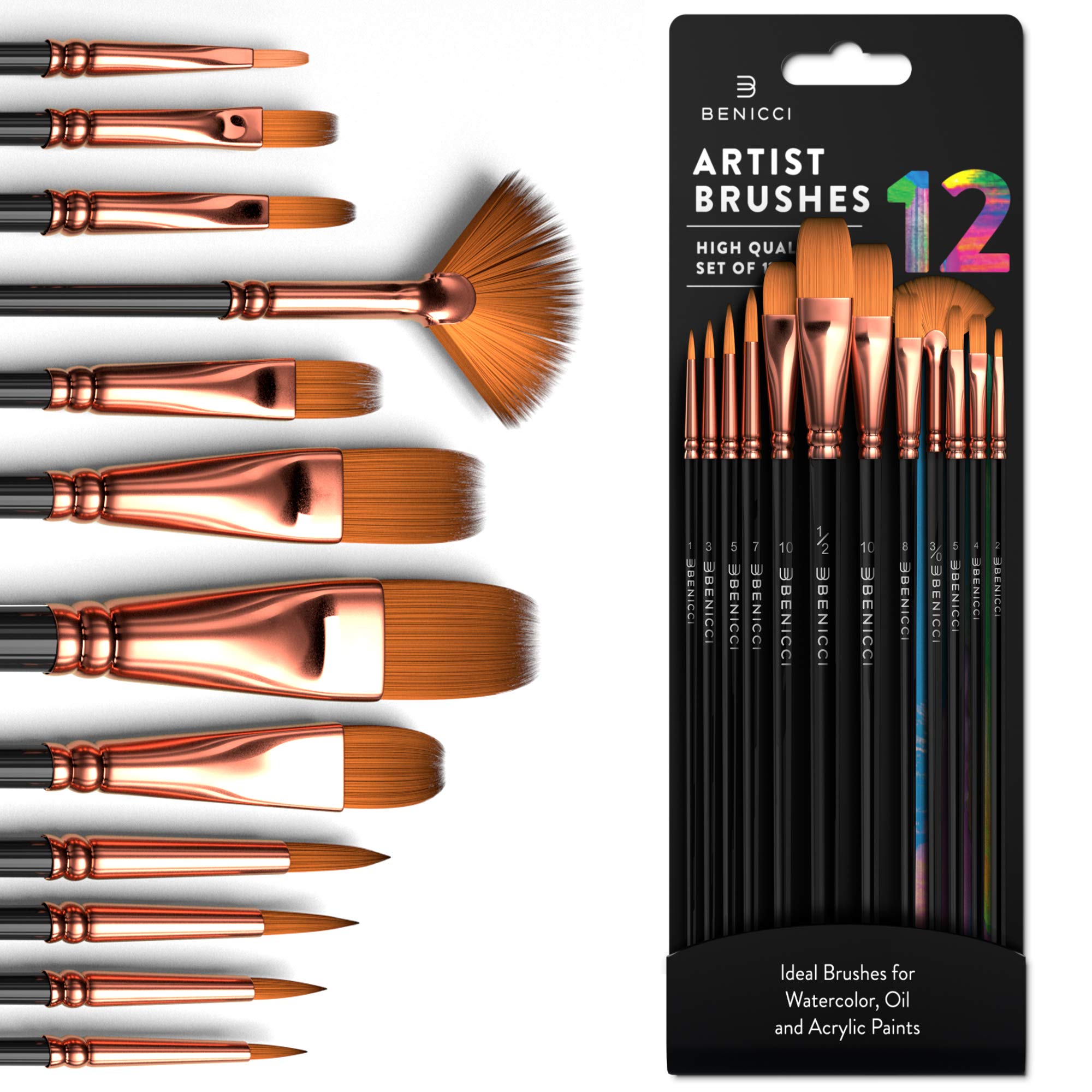 Professional Artist Paint Brush Set of 12 - Painting Brushes Kit