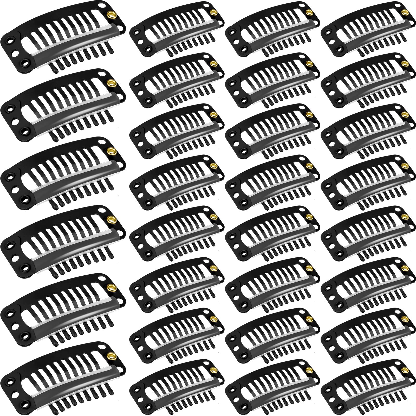 12 Pcs Wig Clips Snap Comb Large 1 7/16 Black