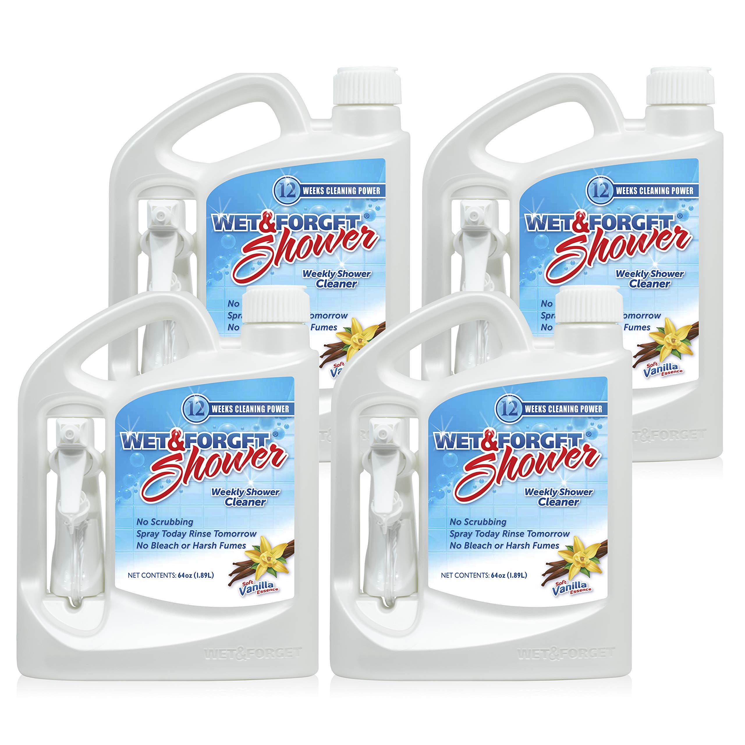Wet & Forget Shower Cleaner Multi-Surface Weekly No Scrub, Bleach-Free  Formula Vanilla Scent, 64 Fluid Ounces 4 Pack
