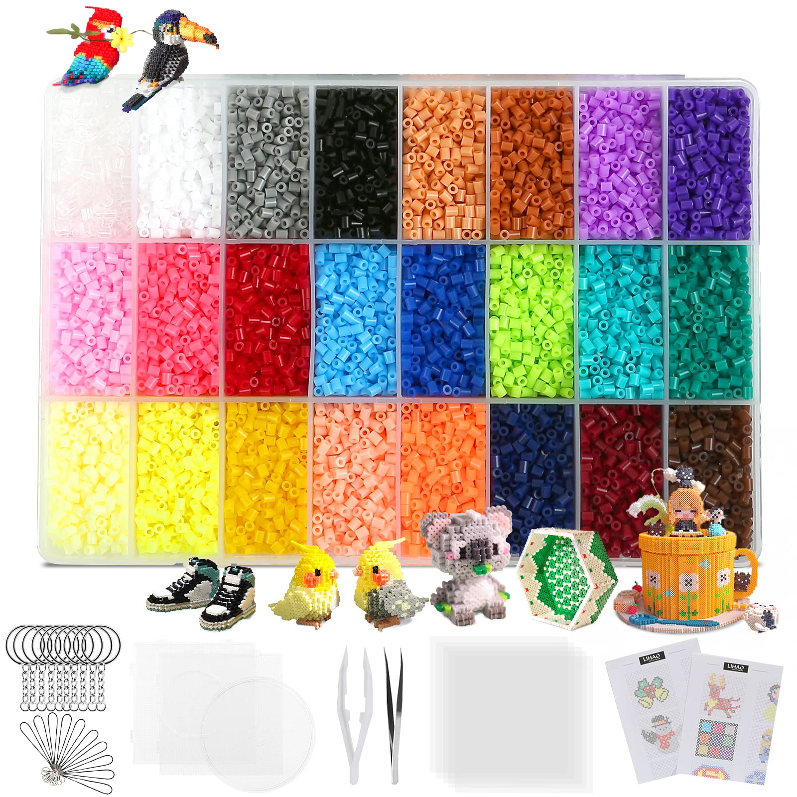 24000 Fuse Beads 24 Color 2.6mm Tiny Mini Fuse Beading Kit with Pegboards  Ironing Paper for Party Craft