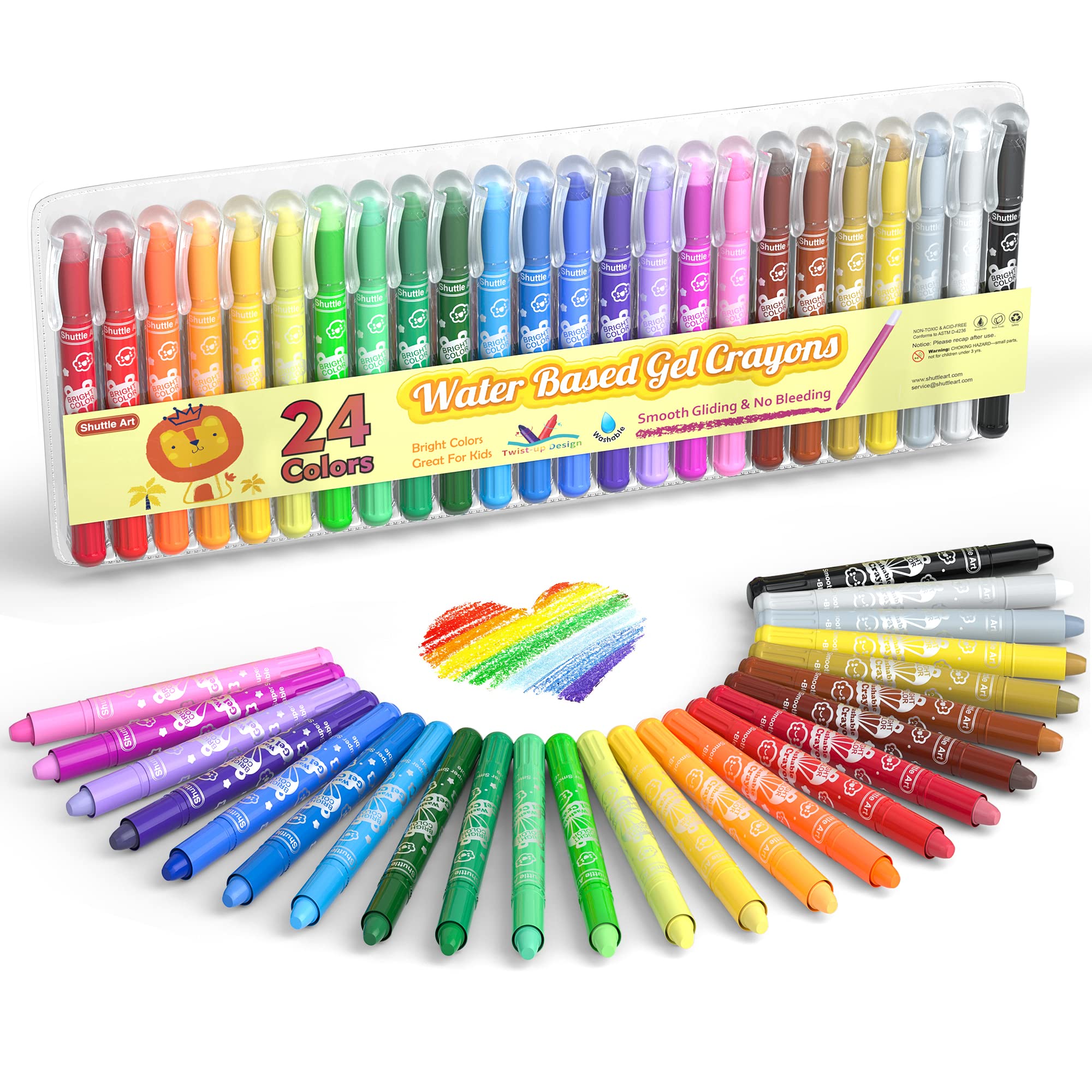 Shuttle Art 24 Colors Gel Crayons for Toddlers Non-Toxic Twistable