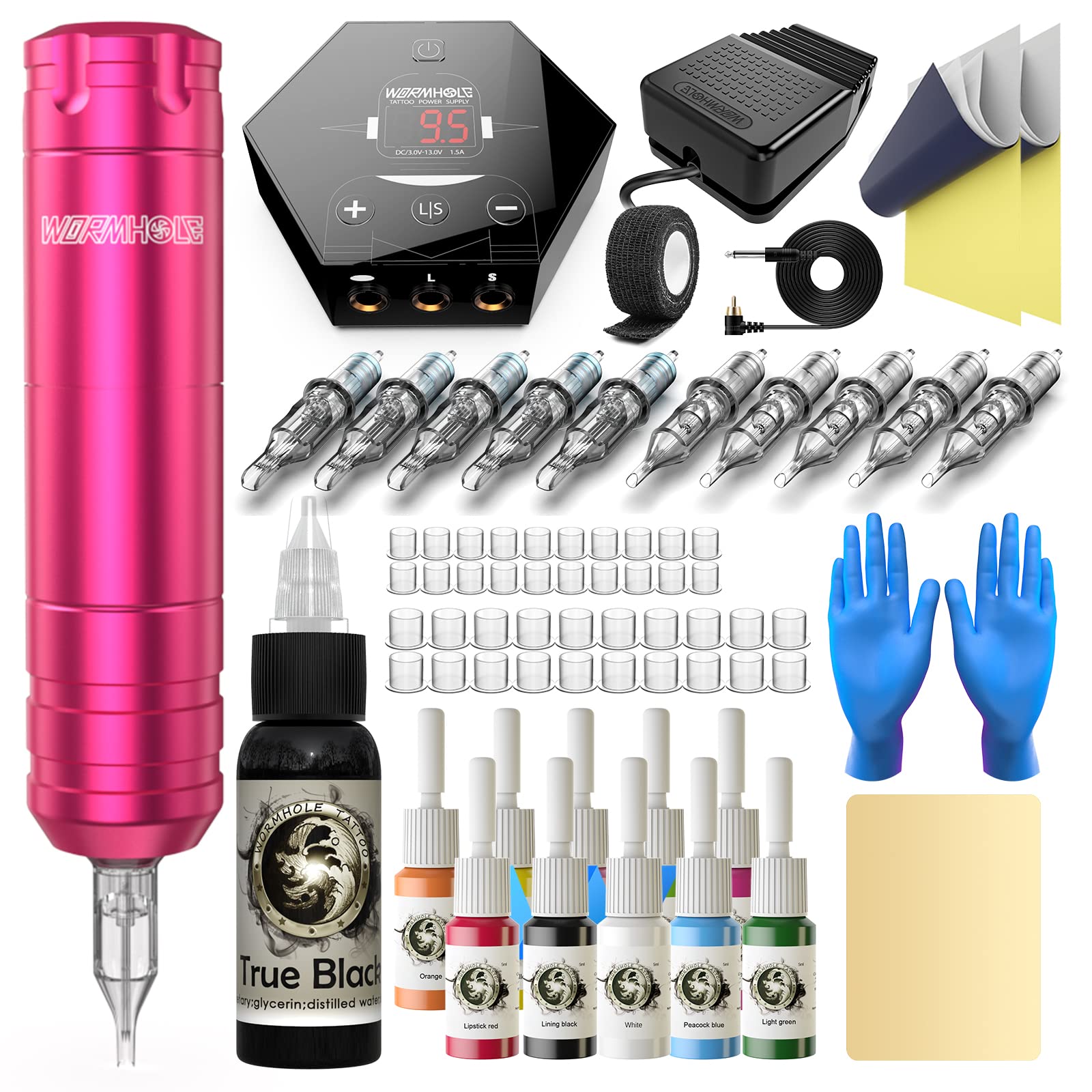 Wormhole Complete Tattoo Pen Kit 20 Tattoo Ink 20 Needle Cartridges