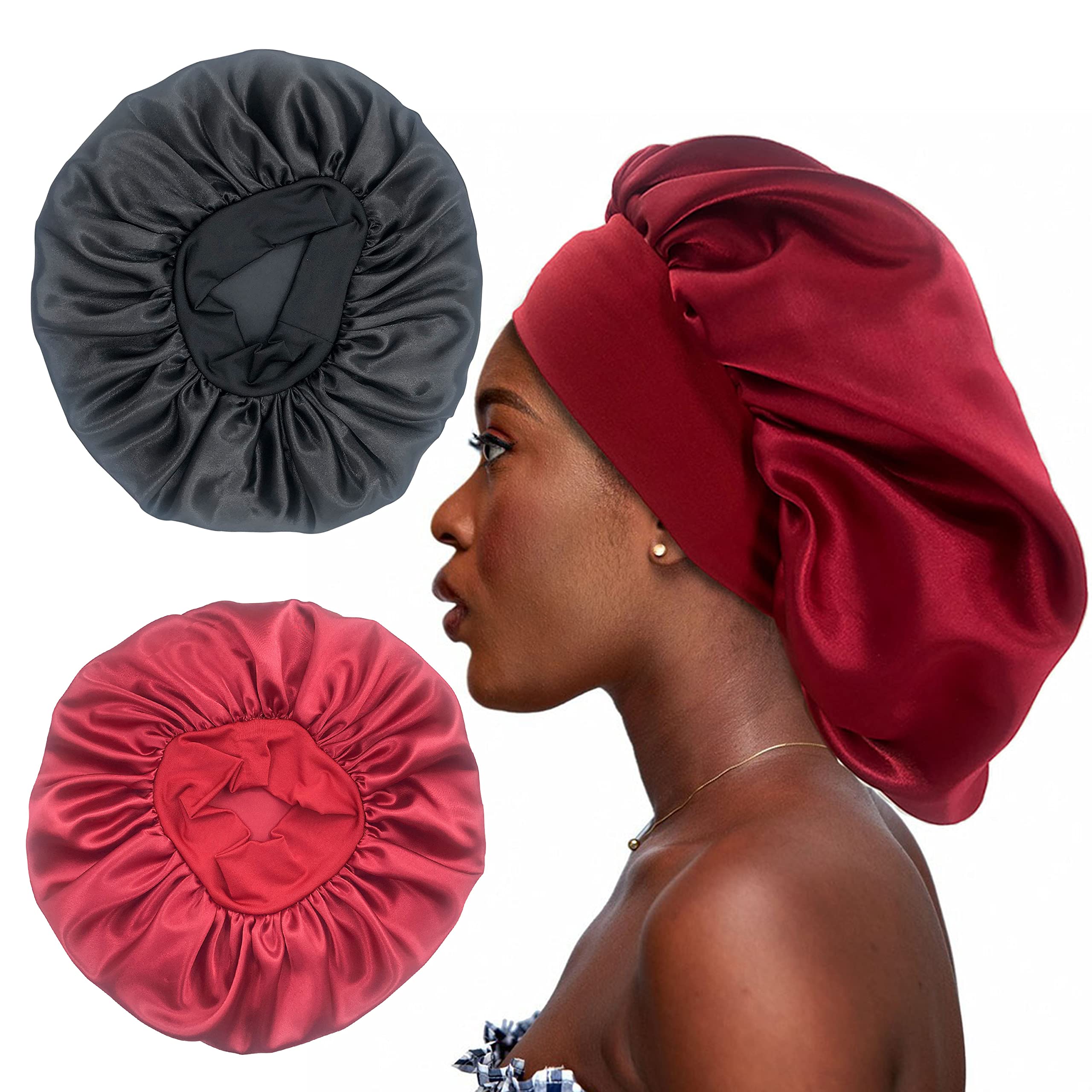  Red Black Cloud Large Bonnet - Silky Design Satin Bonnet with  Elastic Soft Band, Jumbo Bonnet for Women. African Head Wrap for Women,  Hair Bonnets for Sleeping Silk Bonnet for Braids