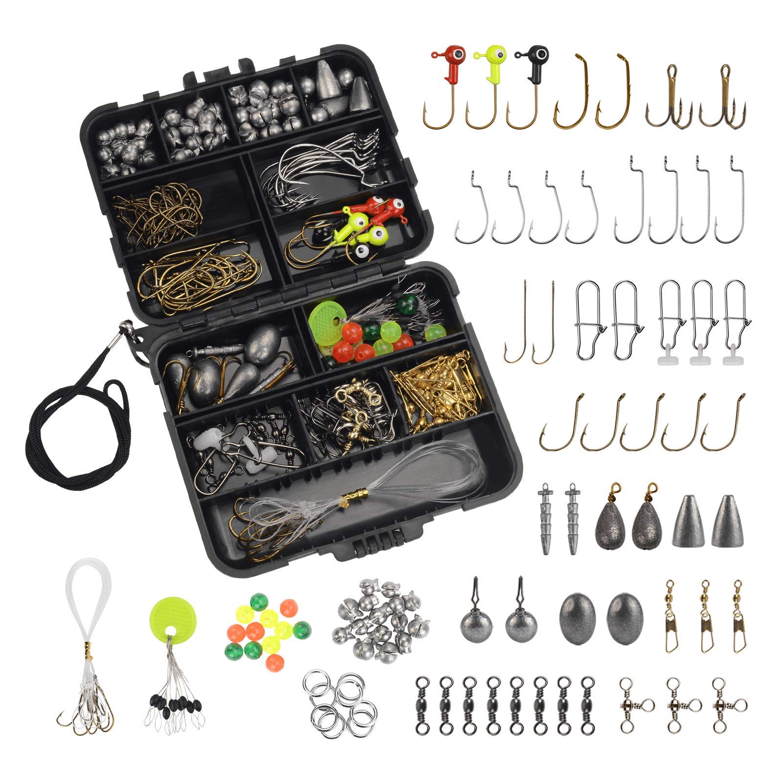 MadBite 181/196/214pcs Terminal Tackle Kits, Fresh and Saltwater,  Bass/Panfish/Trout Fishing Tackle Kits, Fishing Gear, Fishing Lures, Fishing  Accessory Kit w/Tackle Box, Hooks/Weights/Sinkers & Rigs A: 181pcs  Freshwater Fishing Kits