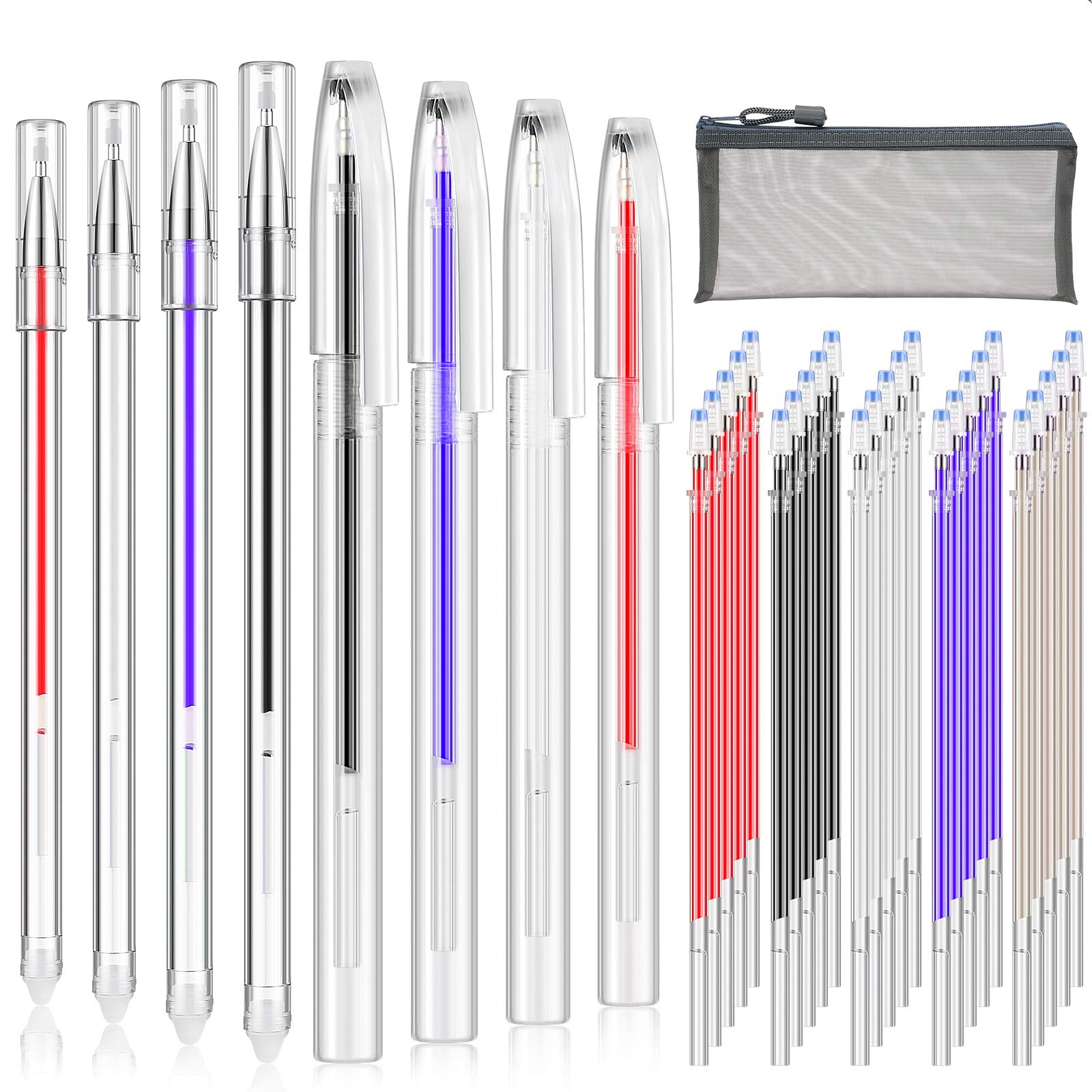 Outus 36 Pieces Heat Erasable Pens Set Includes 10 Pieces Heat Erasable  Fabric Marking Pens Heat Erase Pens with 25 Pieces Refills and Pen Storage  Bag for Quilting Sewing and Dressmaking