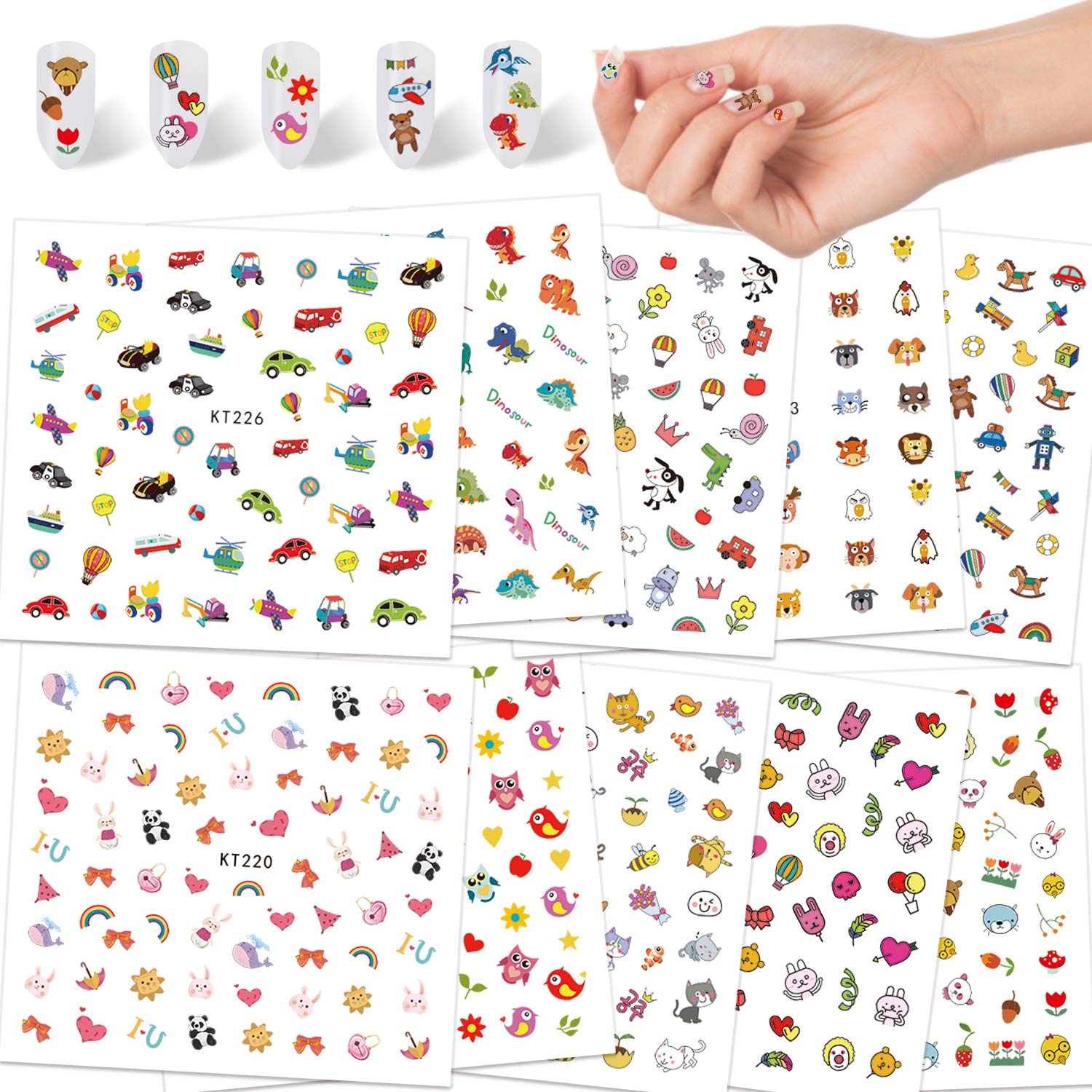 Konsait Nail Art Stickers Decals for Kids Girls 600+Design Animal Fruit  Dinosaur Car Flower Self Adhesive 3D Nail Art Sticker DIY Manicure Supplies  for Children Birthday Tea Spa Party Nail Salon Gift