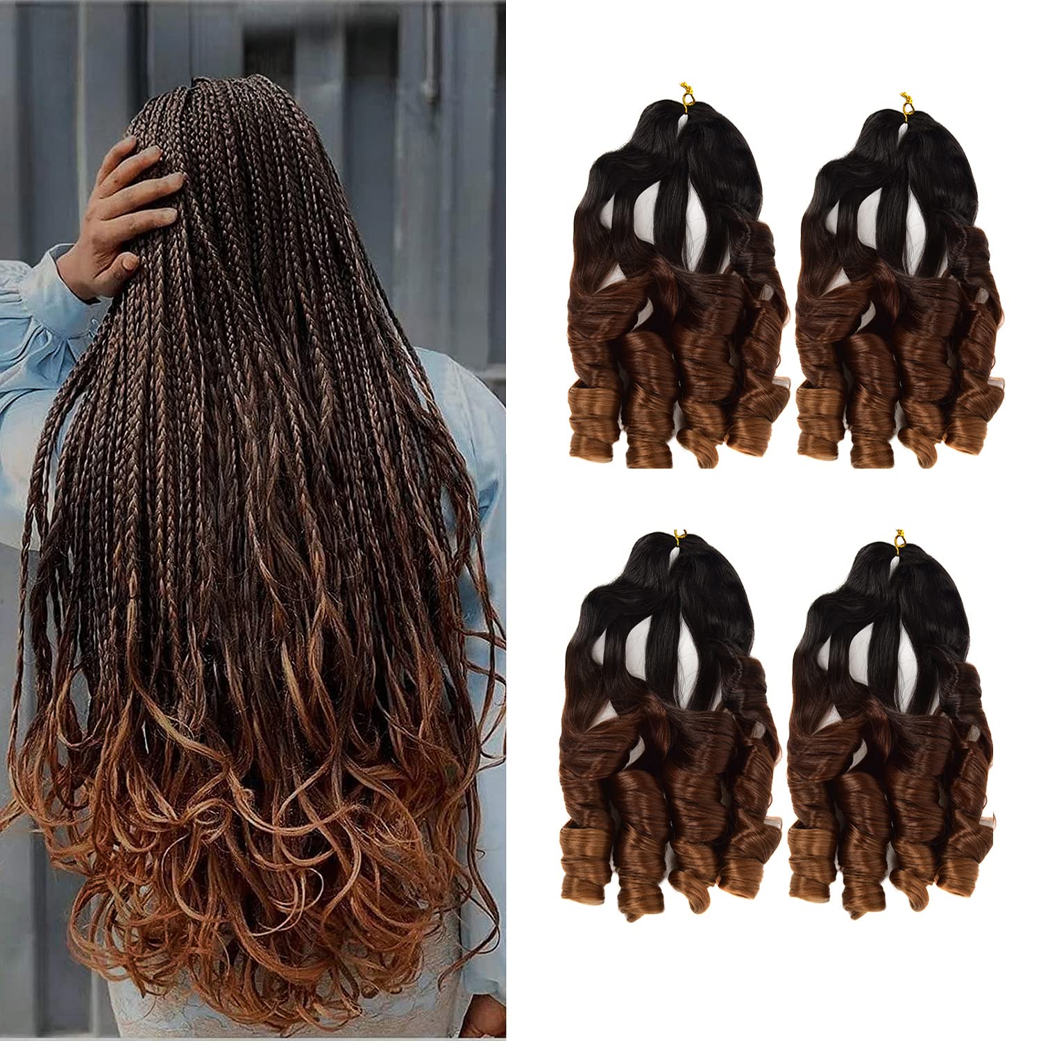 8-pieces of French Curl Braiding Hair Loose Wavy Braiding Hair Wavy  Synthetic Braiding Hair for Black Women Crochet Braids Hair  Extensions(1B/33/30)