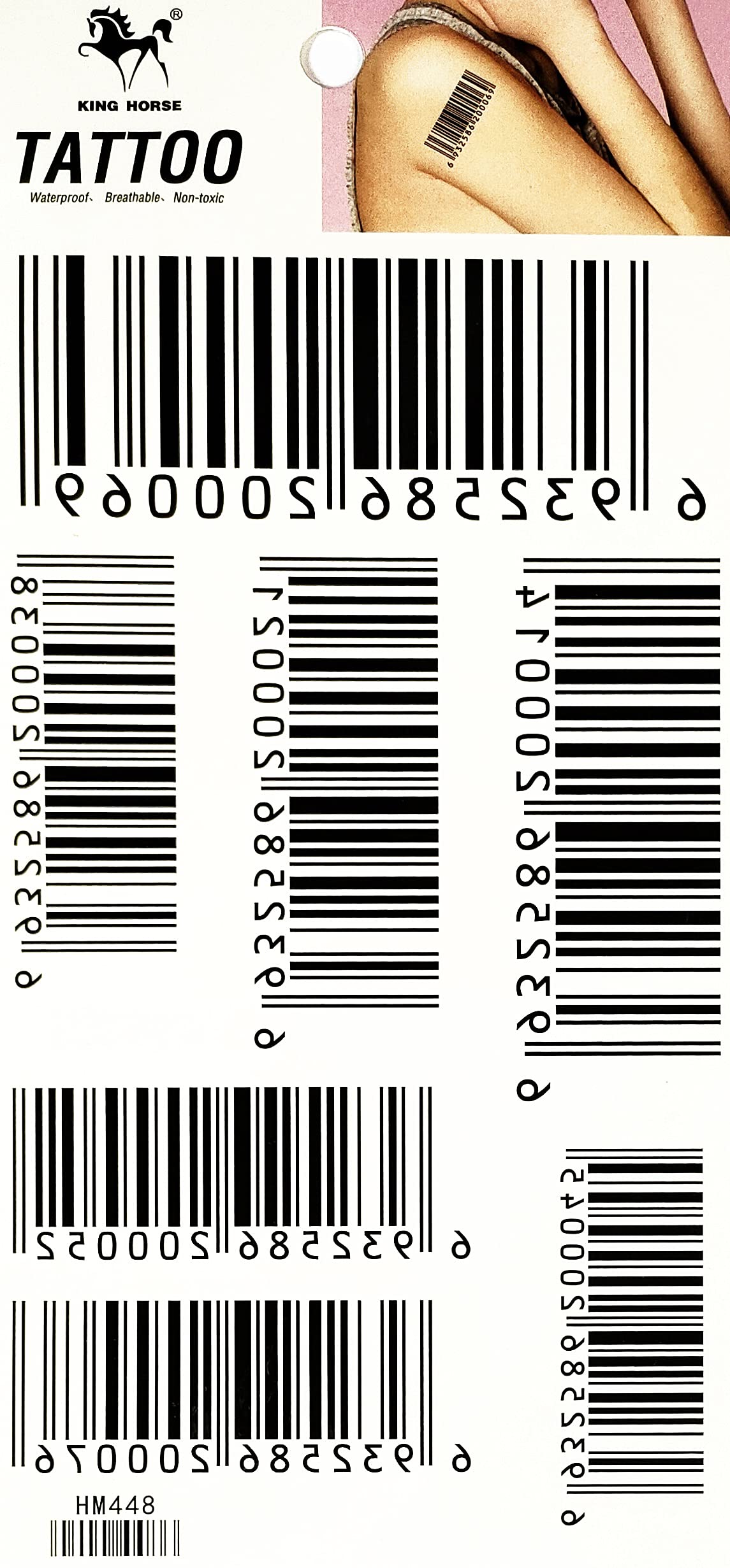 ONCEX 1 Sheet Barcodes Numbers Temporary Tattoos Waterproof Black Bar code  Tattoo Designs Body Arms Legs