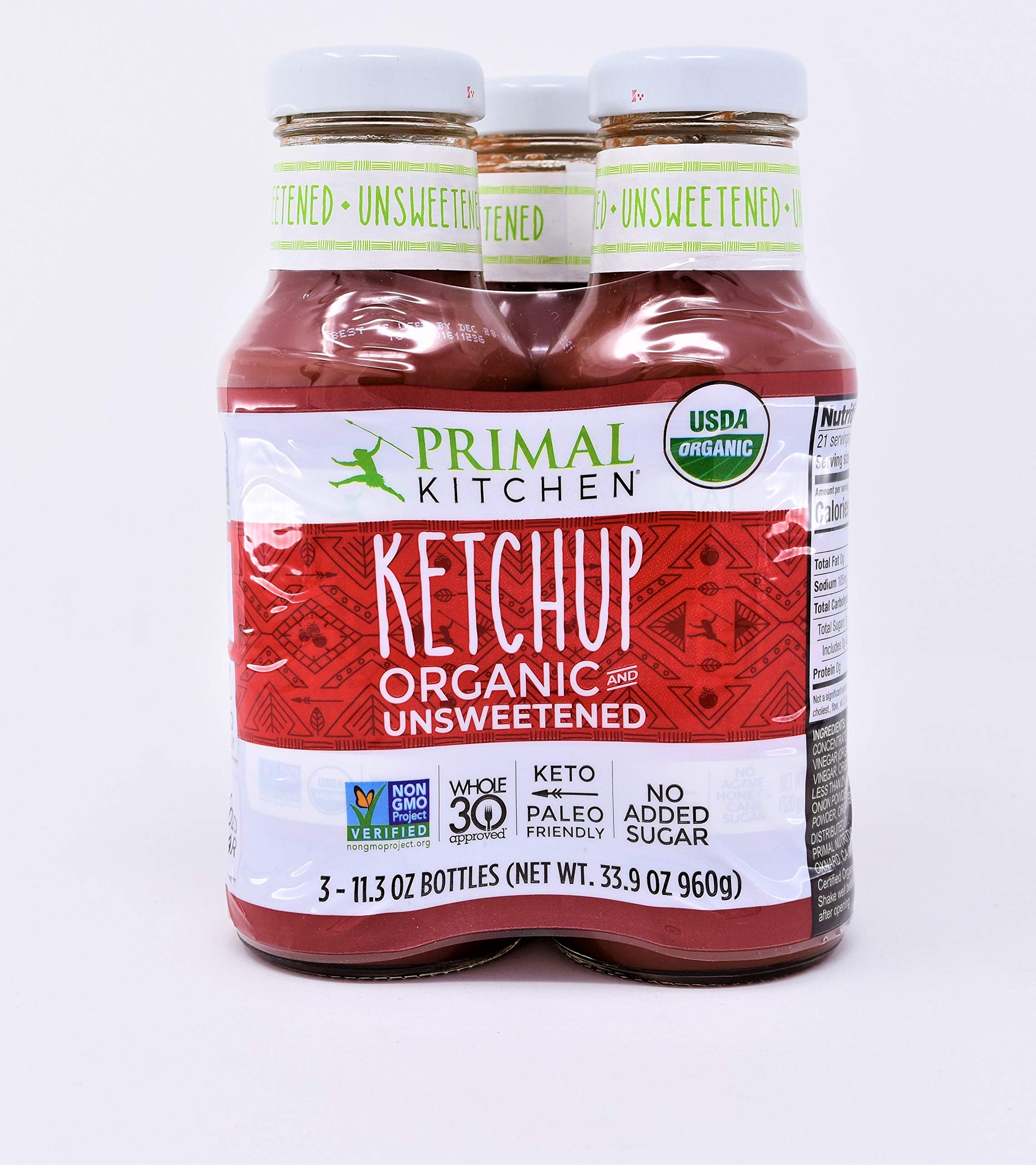 Primal Kitchen Organic Unsweetened Ketchup (3 x 11.3oz bottles)