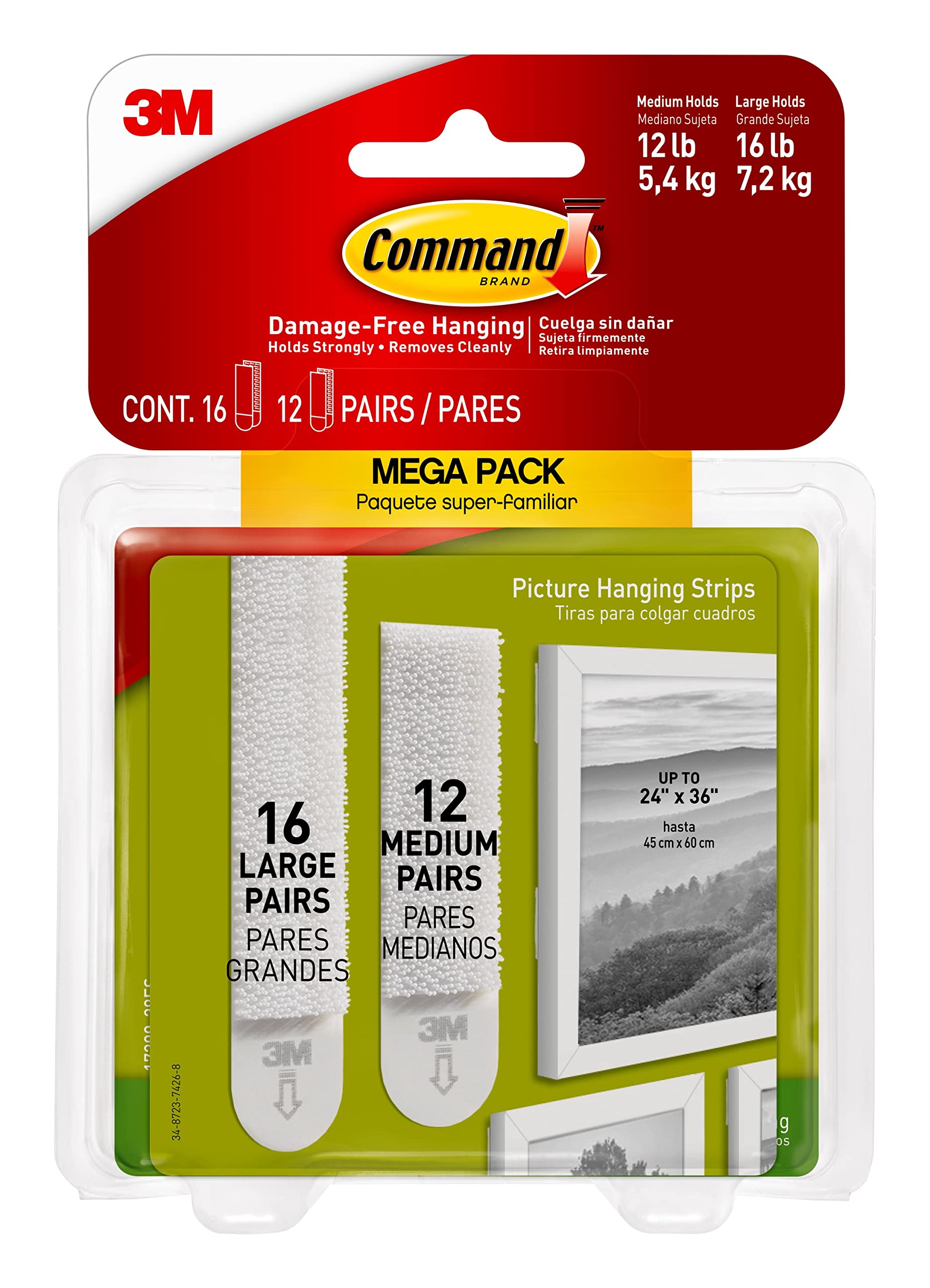 Command 20 Lb XL Heavyweight Picture Hanging Strips, Damage Free