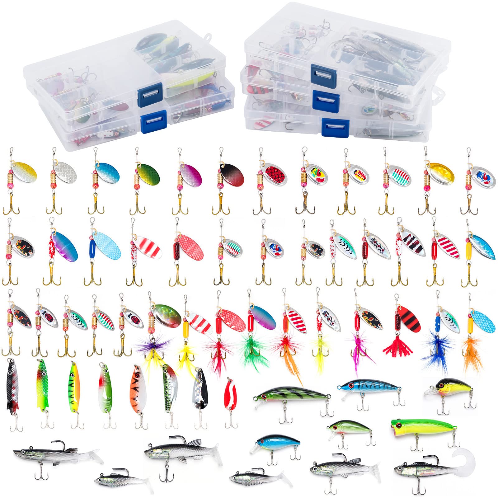 Dr.Fish 60 Pieces Fishing Lures, 5 Tackle Box with Tackle Included, Trout  Lures Rooster Tail Spinner Baits Soft Baits Fishing Lures for Freshwater  Saltwater Crappie Walleye Bass Topwater Lures Kit