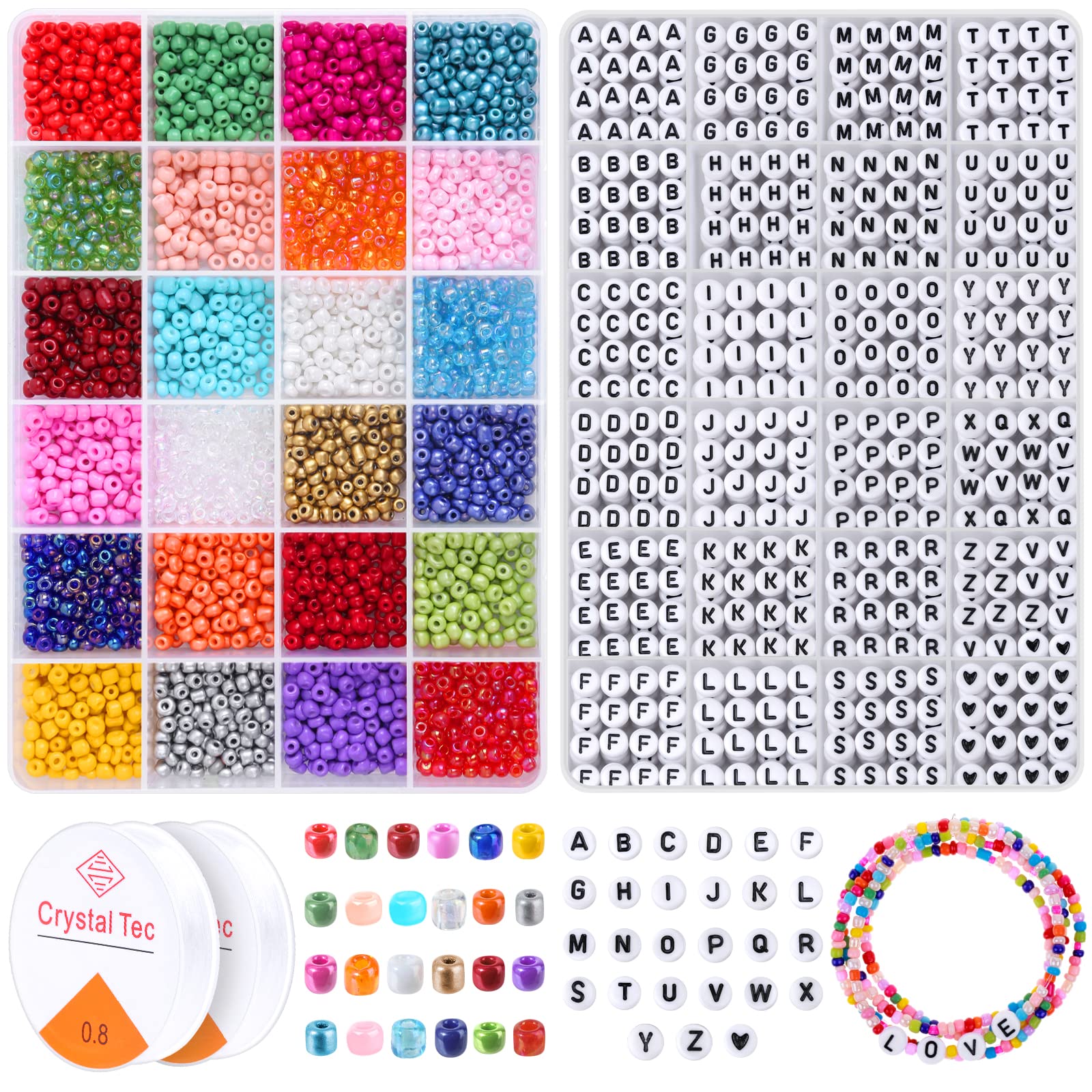 1200-40000 PCs Glass Seed Beads Kit Mixed Color Bead Alphabet