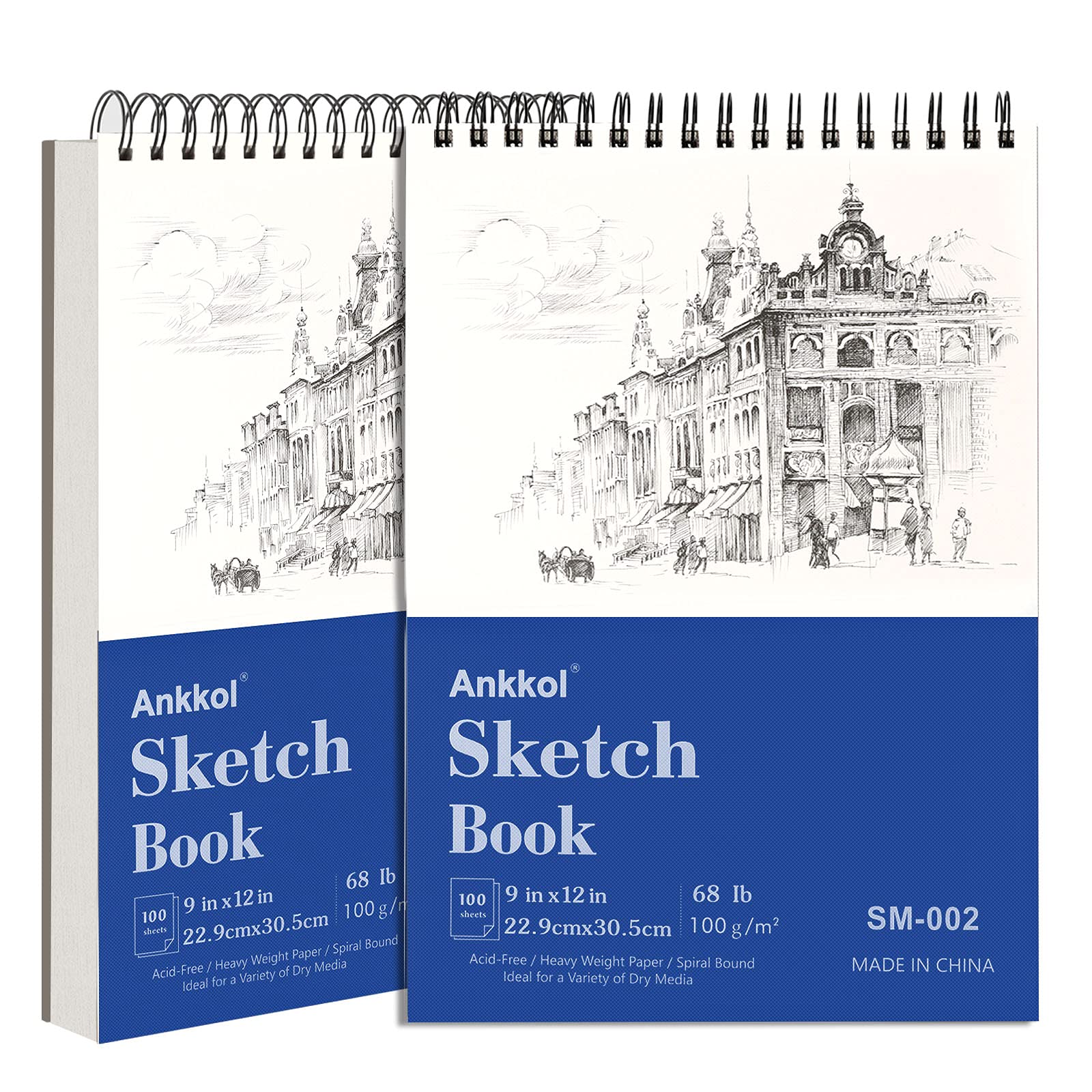 ankkol sketch book 9x12 inch, artist sketch pad, 100 sheets (68lb/100gsm)  spiral bound sketchbook, acid-free drawing paper pad, art