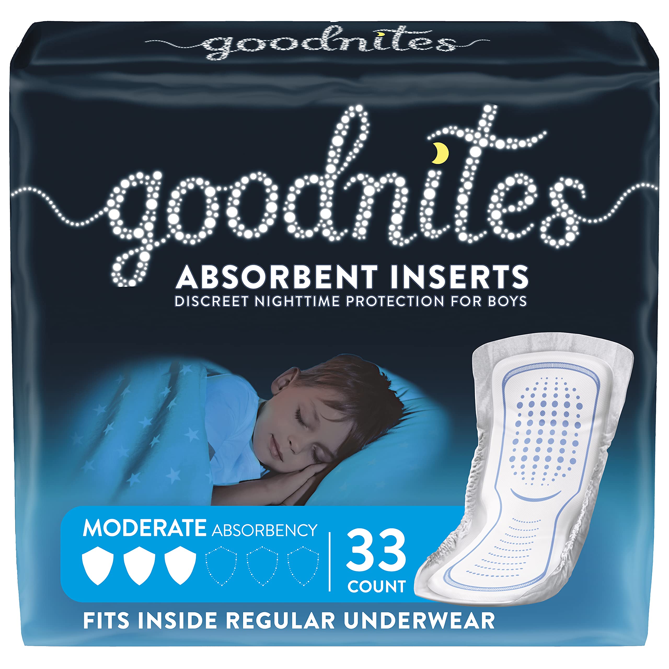 Goodnites Absorbent Bedwetting Underwear Inserts/Pads for Boys, Moderate  Absorbency, 33 Count, FSA/HSA-Eligible