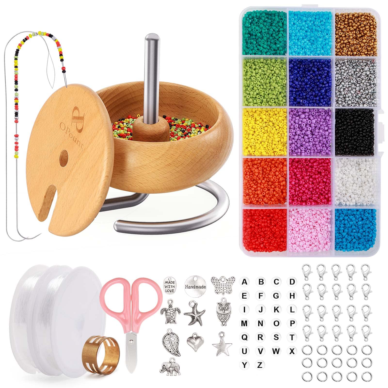 PP OPOUNT Bead Spinner Bowl with 2 PCS Large Eye Beading Needles