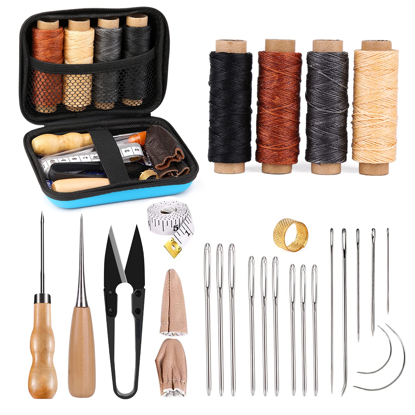 Leather Sewing Kit, Leather Working Tools and Supplies, Leather Working Kit  with Large-Eye Stitching Needles, Waxed Thread, Leather Upholstery Repair  Kit, Leather Sewing Tools for DIY Leather Craft