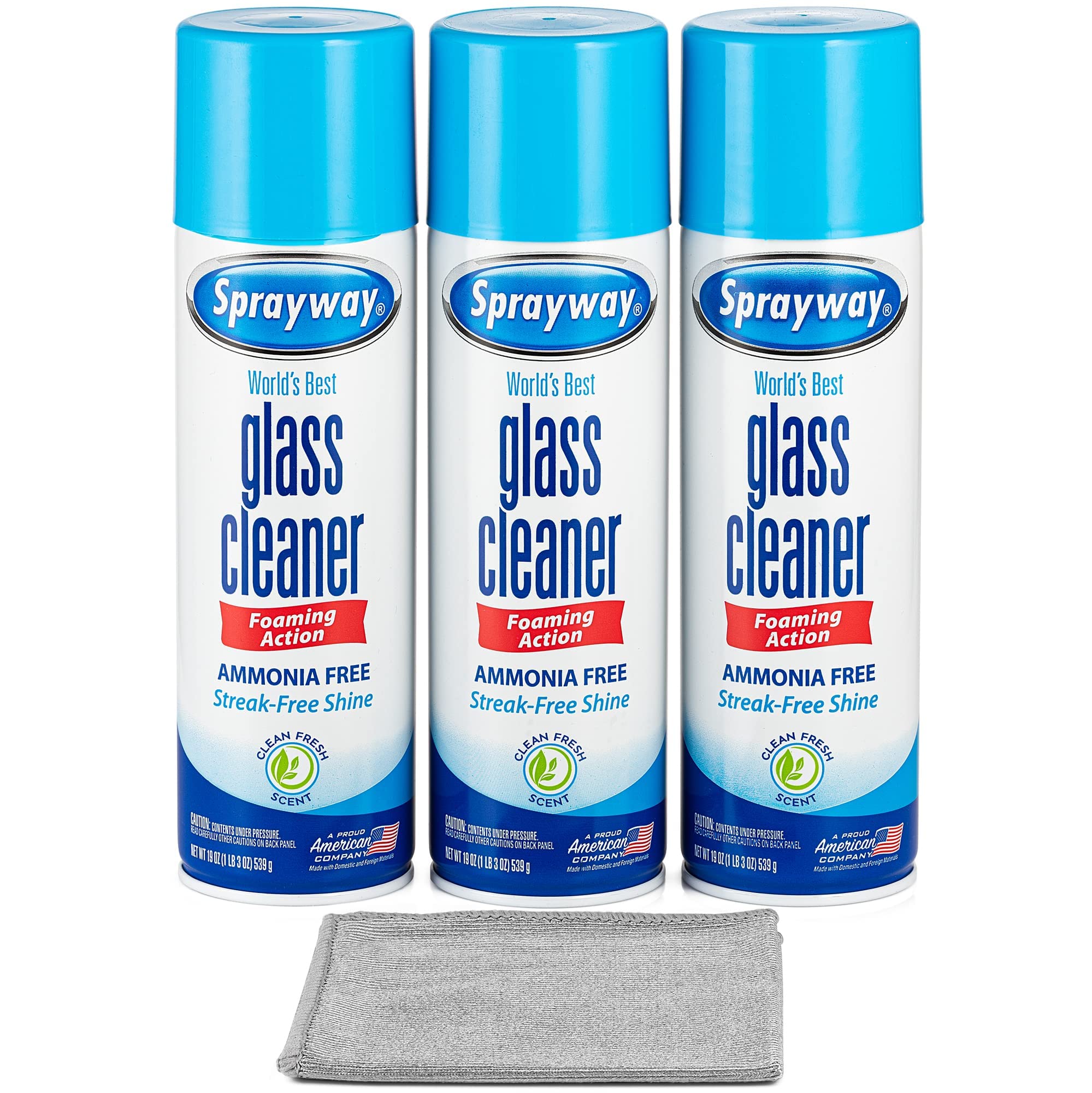 Sprayway Glass Cleaner , Foam Action , 19 Fl Oz , ( Pack of 3 ) - Bonus  Ultra Fine Microfiber Cleaning Cloth for Glass