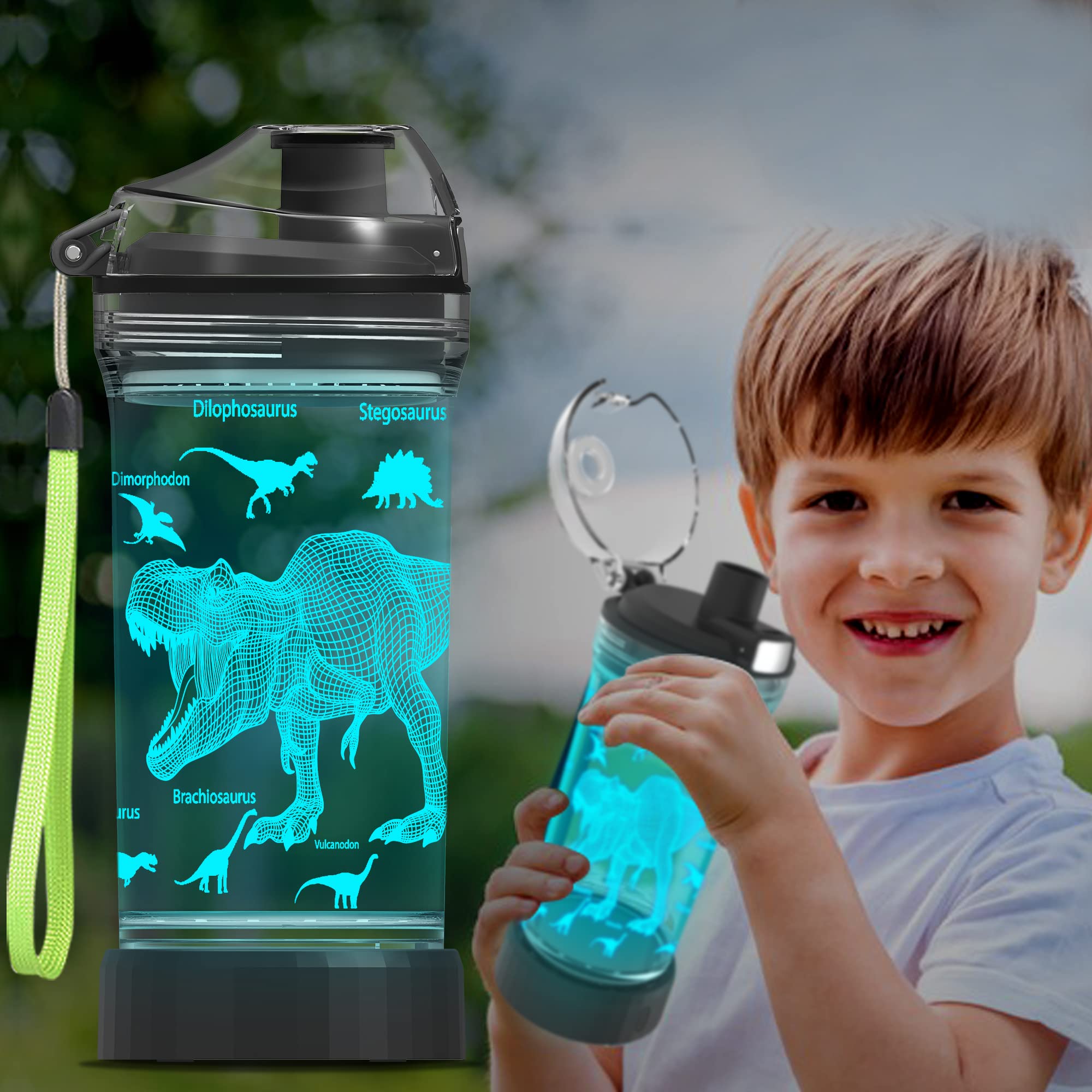 Ammonite Dinosaur Water Bottle for Kids with 3D Glowing LED Light