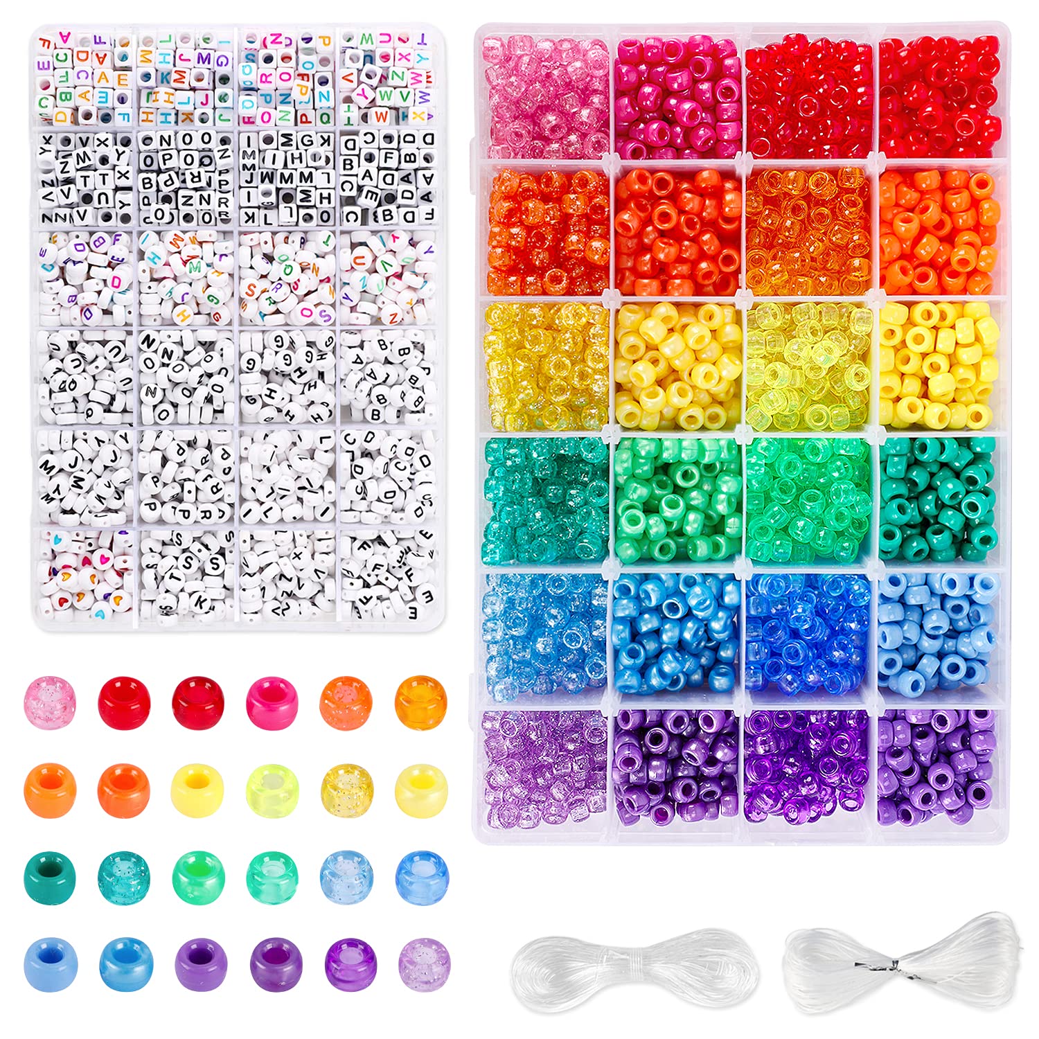 UOONY 4000pcs Pony Beads Kit, 2400pcs Rainbow Kandi Beads and 1600pcs  Letter Beads, 24 Colors Plastic
