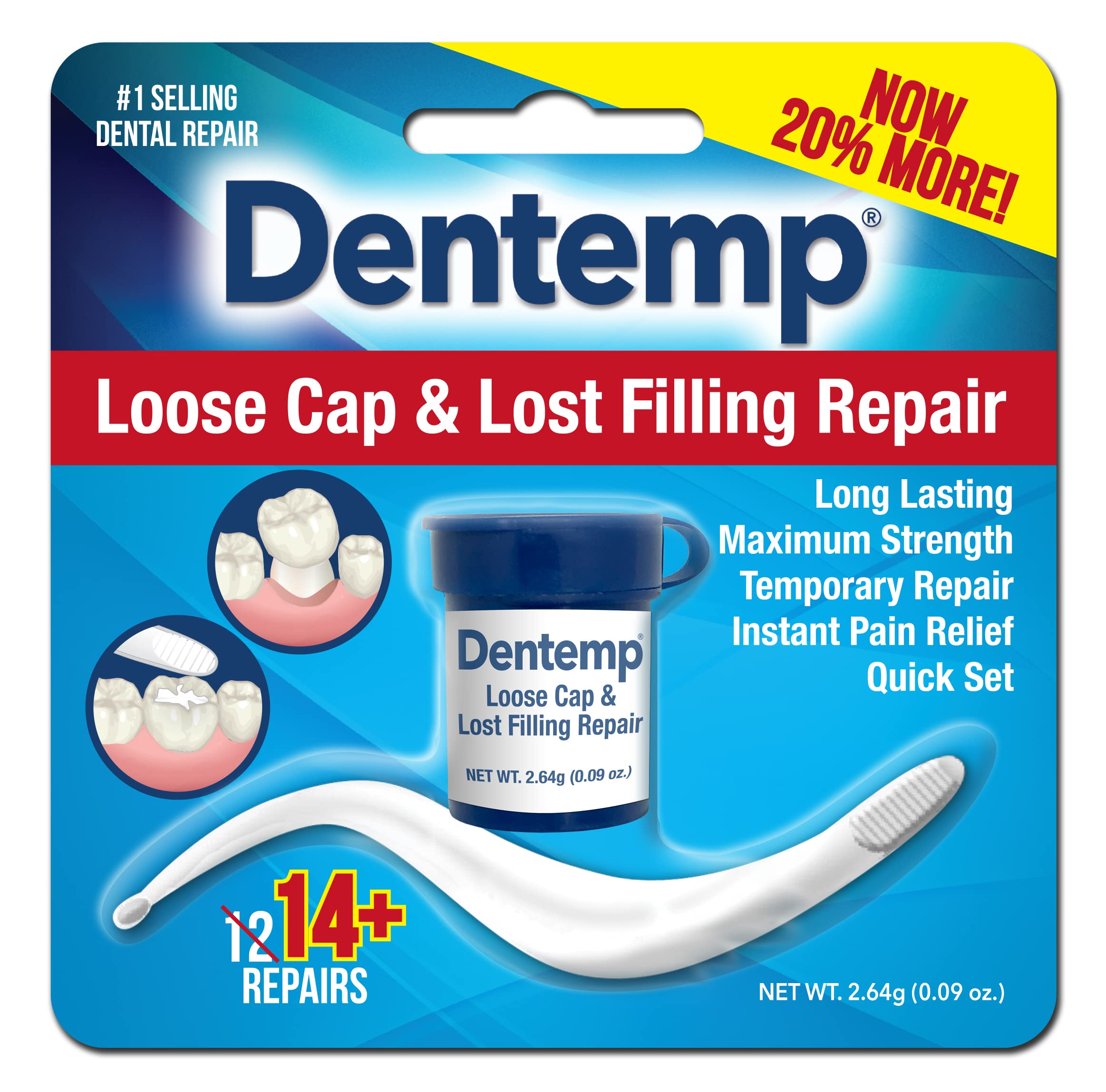 Dentemp Maximum Strength Loose Cap and Lost Filling Repair - Dental Repair  Kit for Instant Pain Relief - Temporary Filling for Tooth - Long Lasting  Tooth Filling