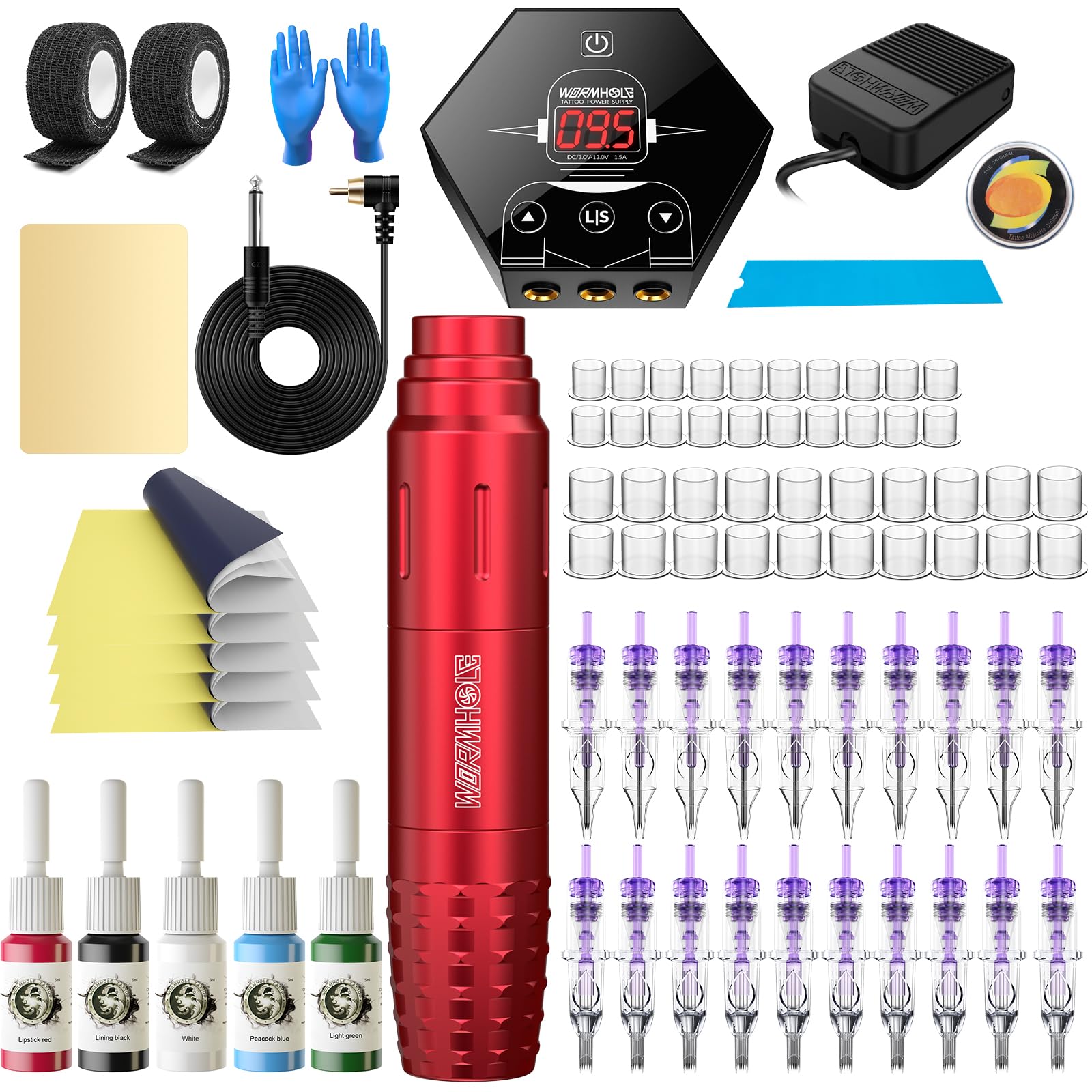 Complete Tattoo Pen Machine Kit for Beginners 40 Needle Cartridges