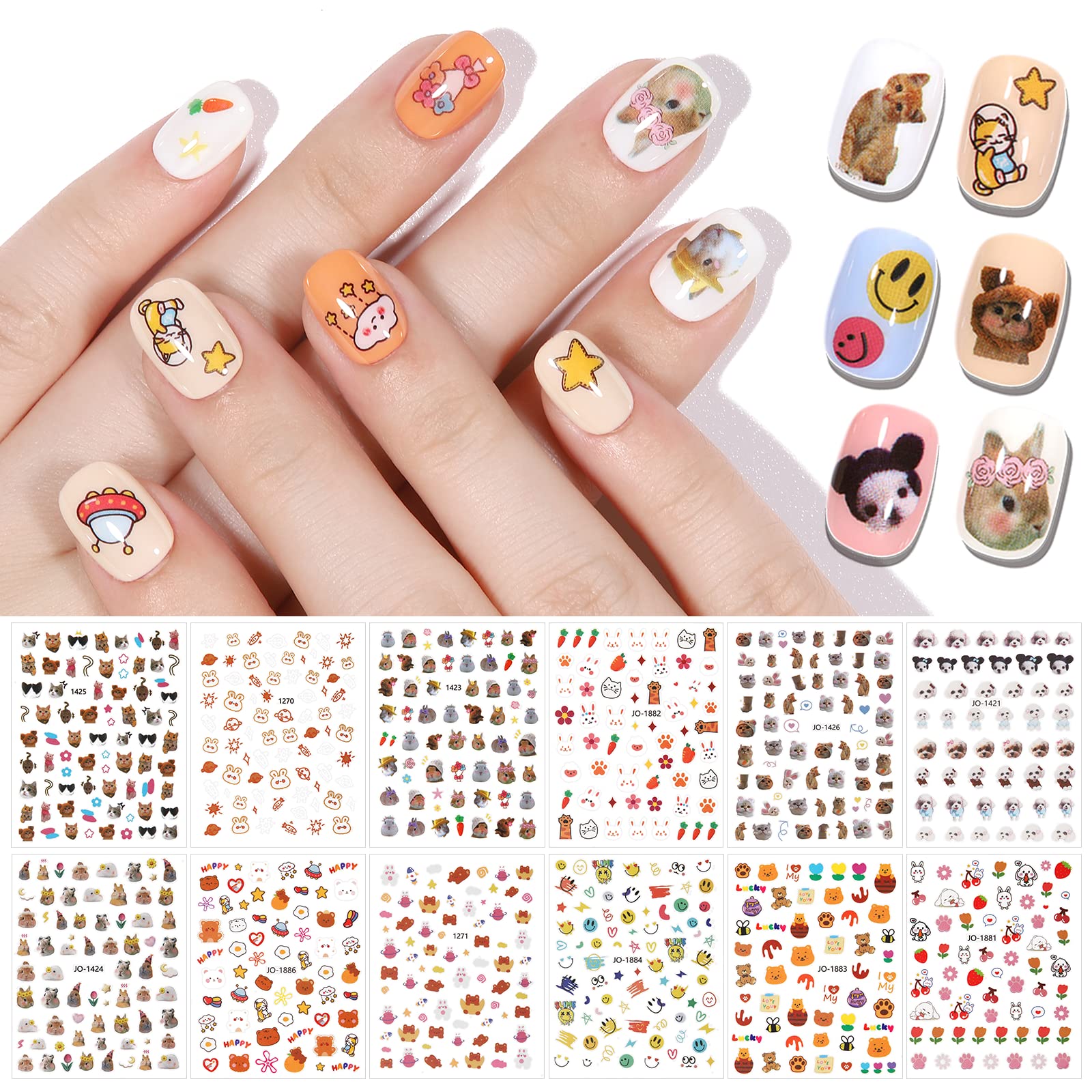 TOMICCA Nail Stickers for Kids - Nail Art Stickers, 12 Sheets Cute Animals  Nail Design Stickers, 3D Self-Adhesive DIY Nail Art Decoration Set for Girls