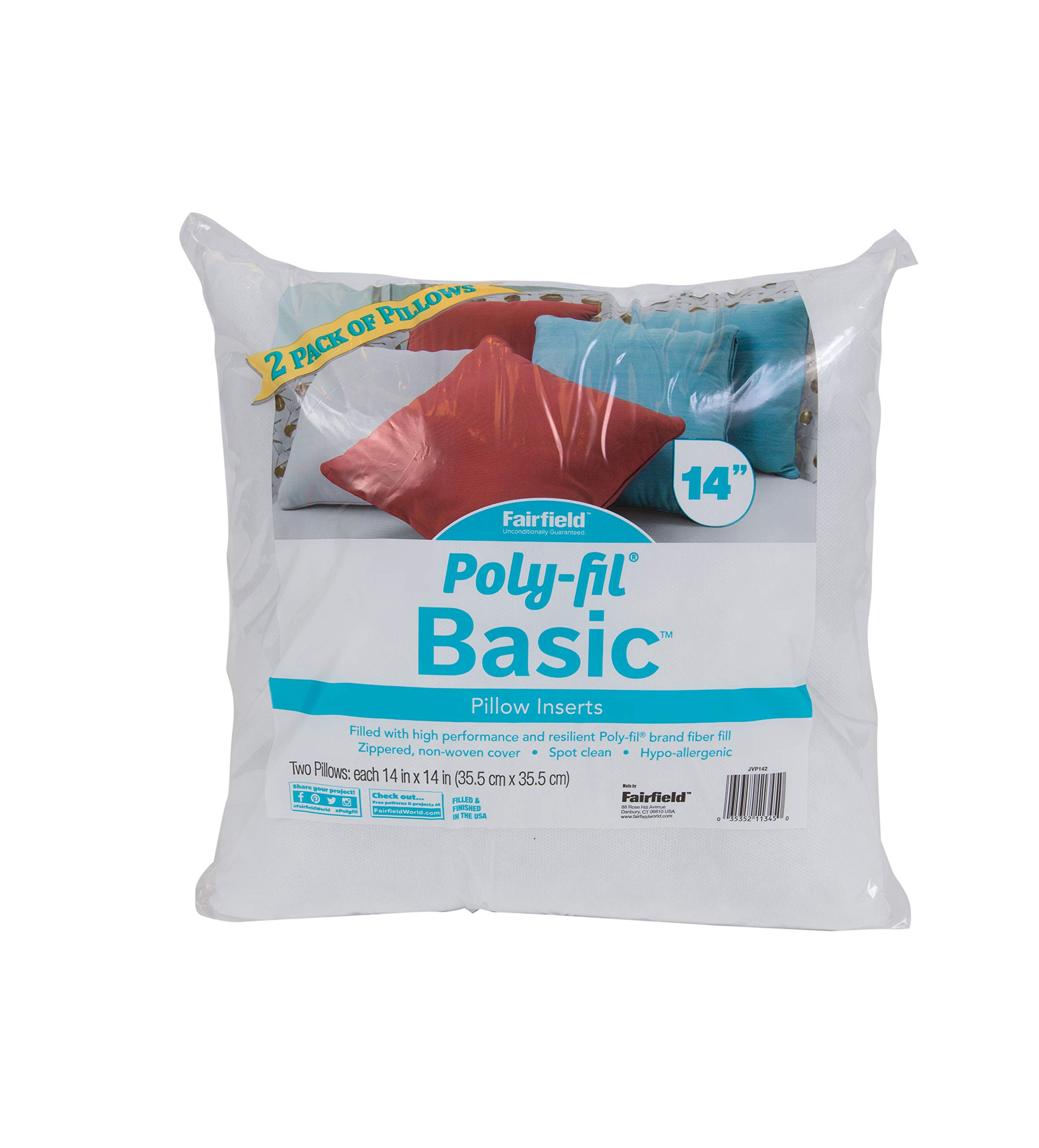 Fairfield Poly-Fil Basic Decorative Throw Pillows Inserts (2 Pack) 2 Count  (Pack of 1) White