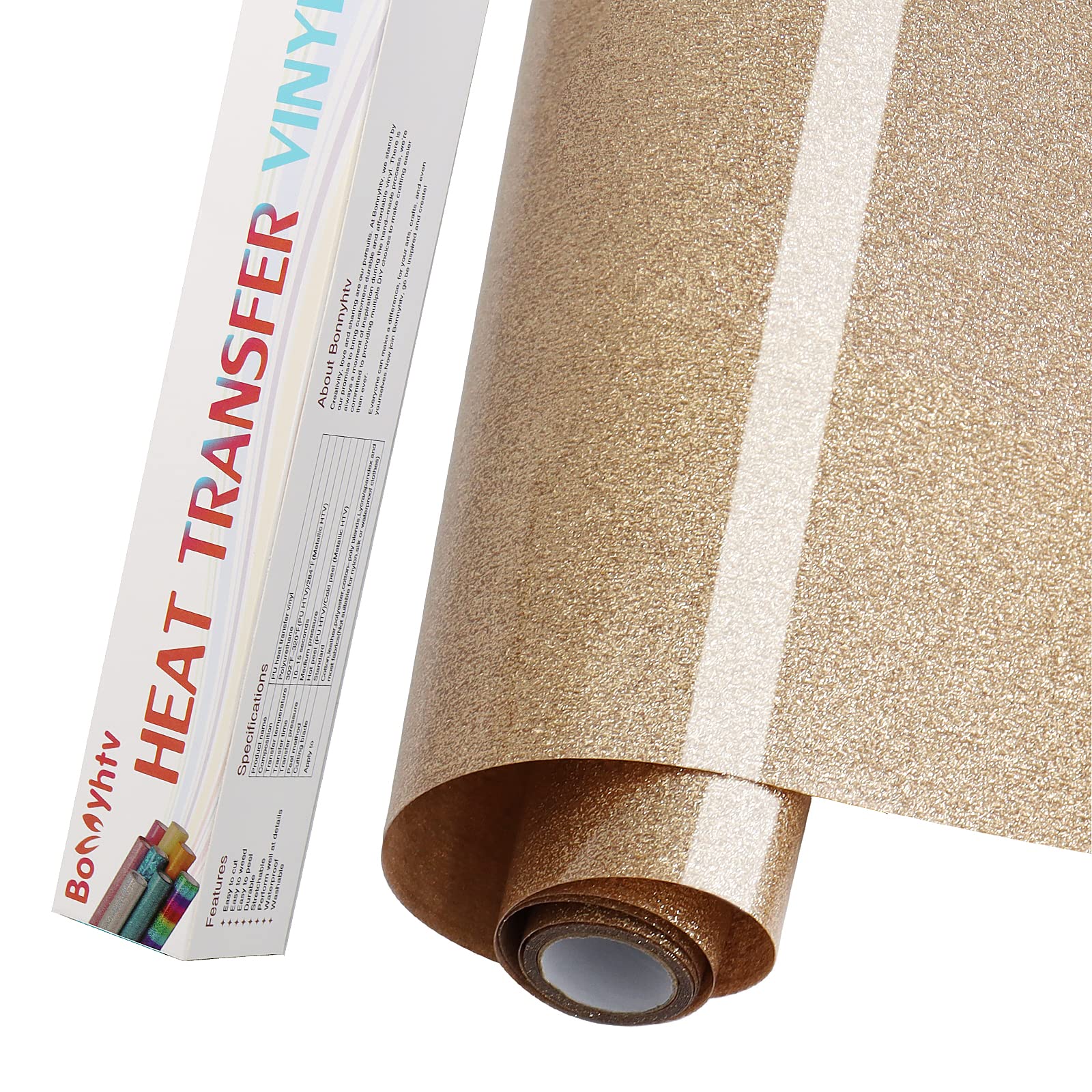 Bonnyhtv Champagne Glitter HTV Heat Transfer Vinyl Roll, Glitter