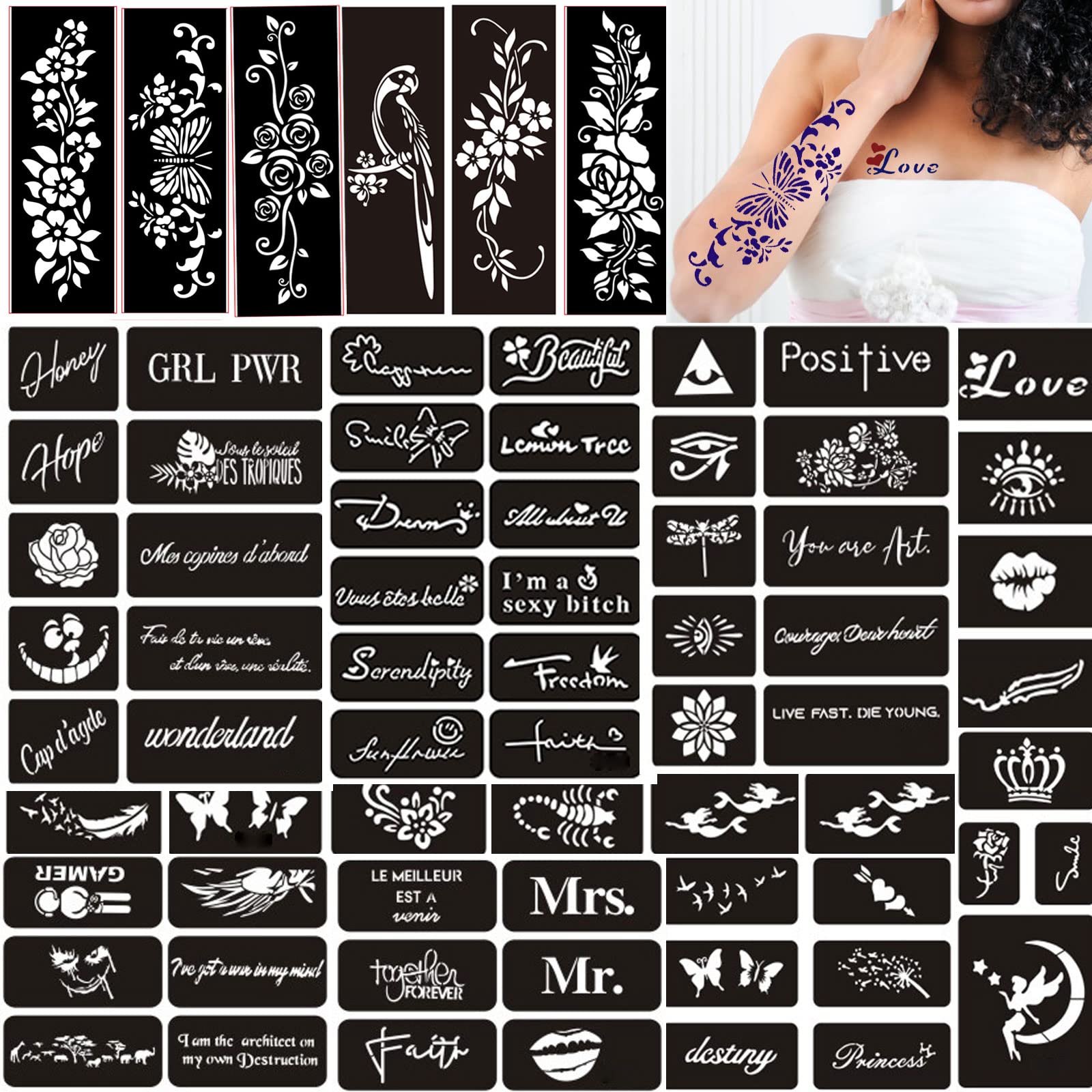  20 Sheets Henna Tattoo Stencils Kit, Temporary Tattoo  Templates Indian Arabian Tattoo Stickers for Women and Girls Glitter Henna  Stencil for DIY Face Body Paint : Beauty & Personal Care