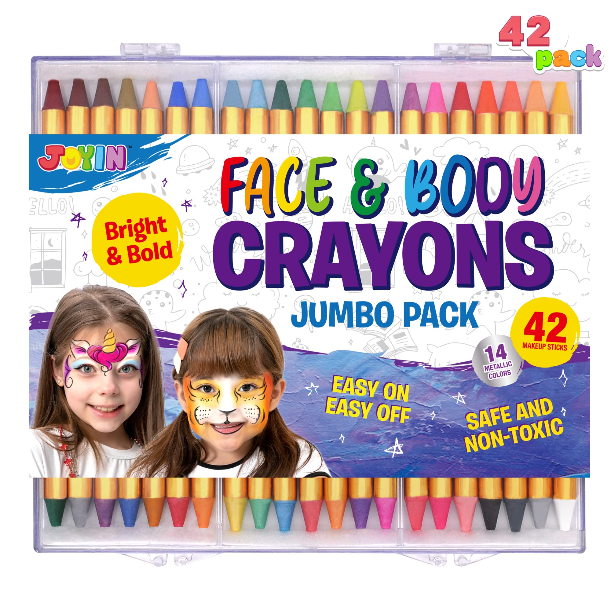 42PCS Face and Body Paint Crayons, Face Painting Kit Safe and Non-Toxic  Ultimate Party Pack