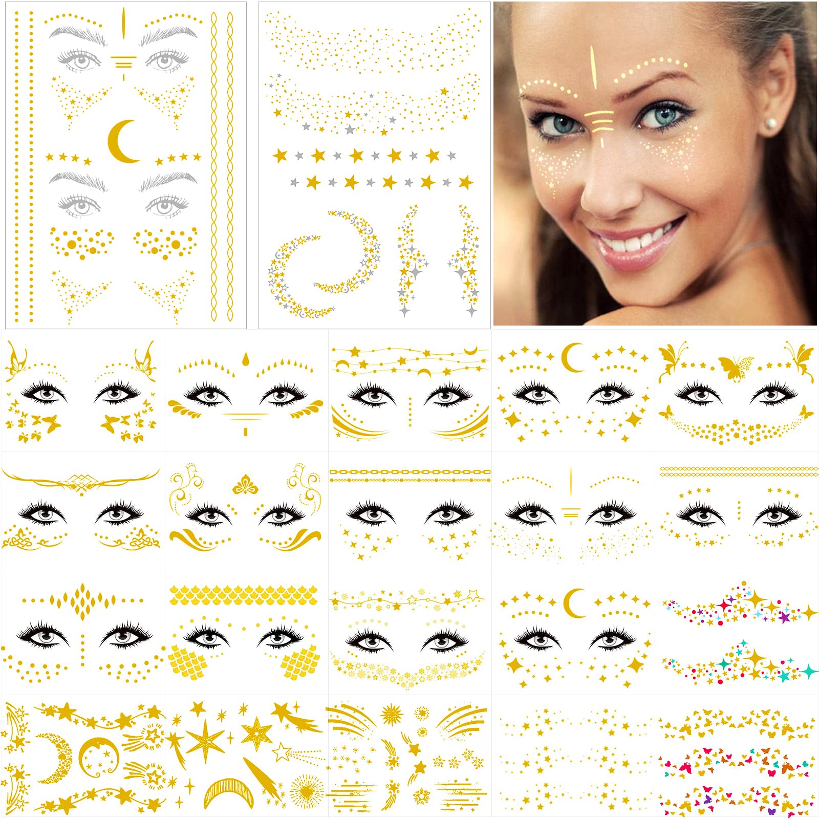 21 Sheets (80+ Pcs Patterns) Face Tattoos Sticker and Freckle Sticker ...