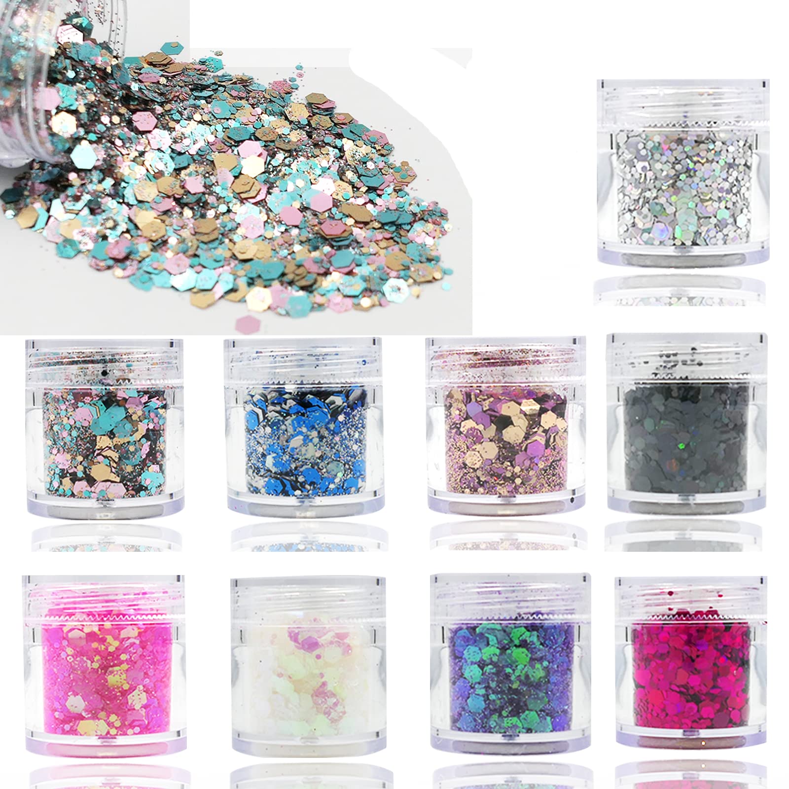 Lifextol 9 Colors Chunky Glitter Sequins 90g Size Mixed Resin Hexagons  Crafts Fine Glitter Iridescent DIY Nail Sequins for Face Body Makeup Resin  Accessories(Mixed Color-B)
