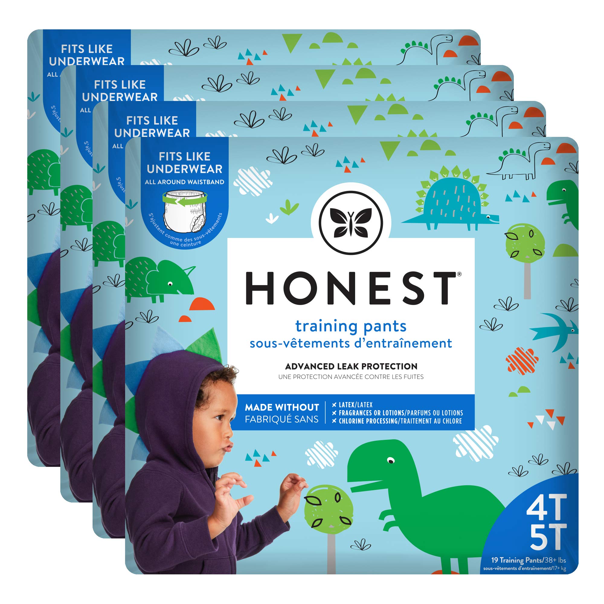 The Honest Company Toddler Training Pants, Dinosaurs, 4T/5T, 76 Count,  Eco-Friendly, Underwear-Like Fit