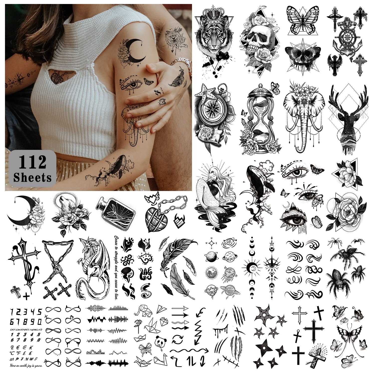 King and Queen Crowns Temporary Waterproof Tattoos Women Mens Fake