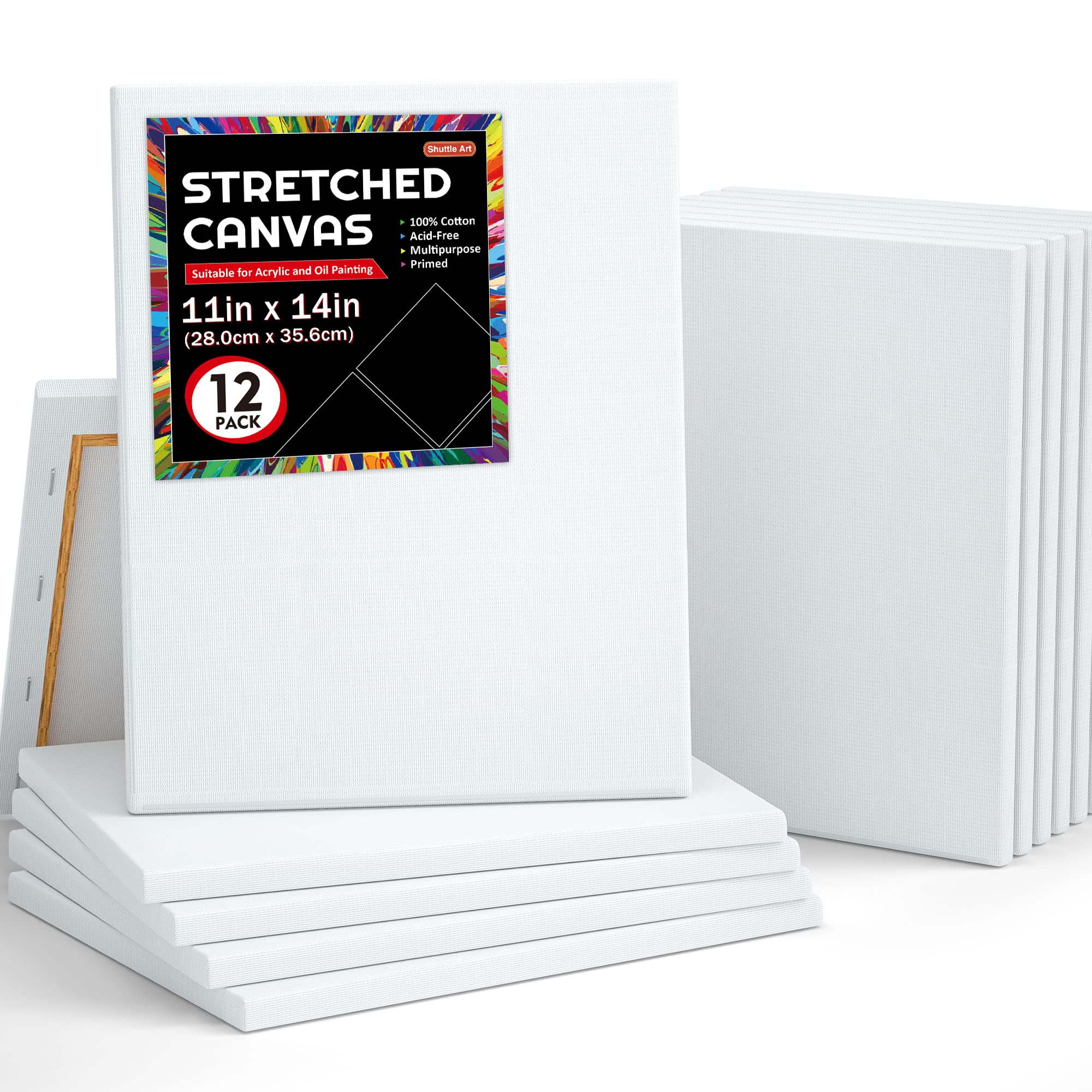 Stretched Canvas 8x8 10 Pack 10 oz. Triple Primed, Professional Artist  White Canvas, 100% Cotton, Art Supplies for Crafts, Gesso-Primed for Oil