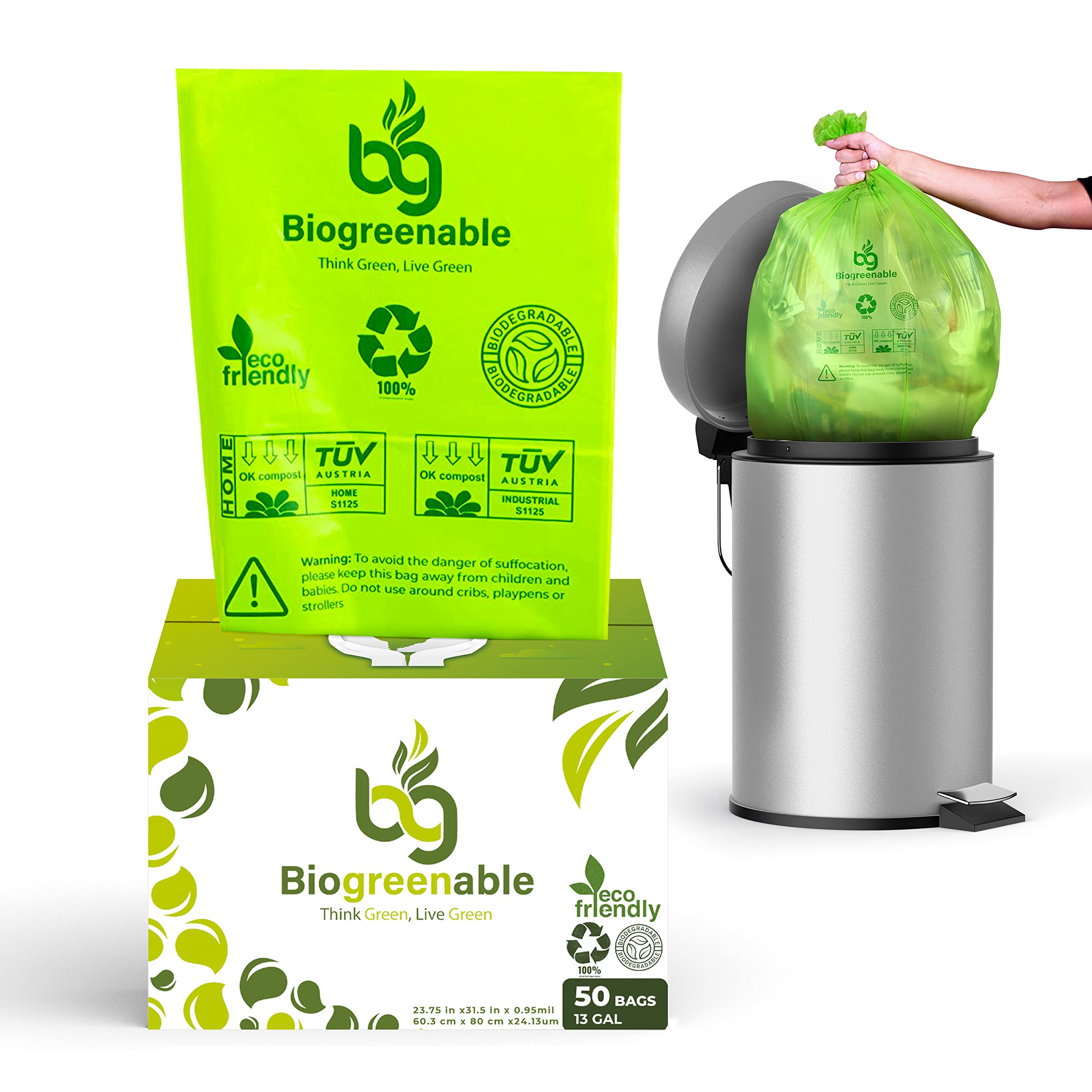 Biogreenable Compostable Trash Bags 13 Gallon, 0.95 Mils - Extra Thick Biodegradable  Trash Bags 13 Gallon Tall