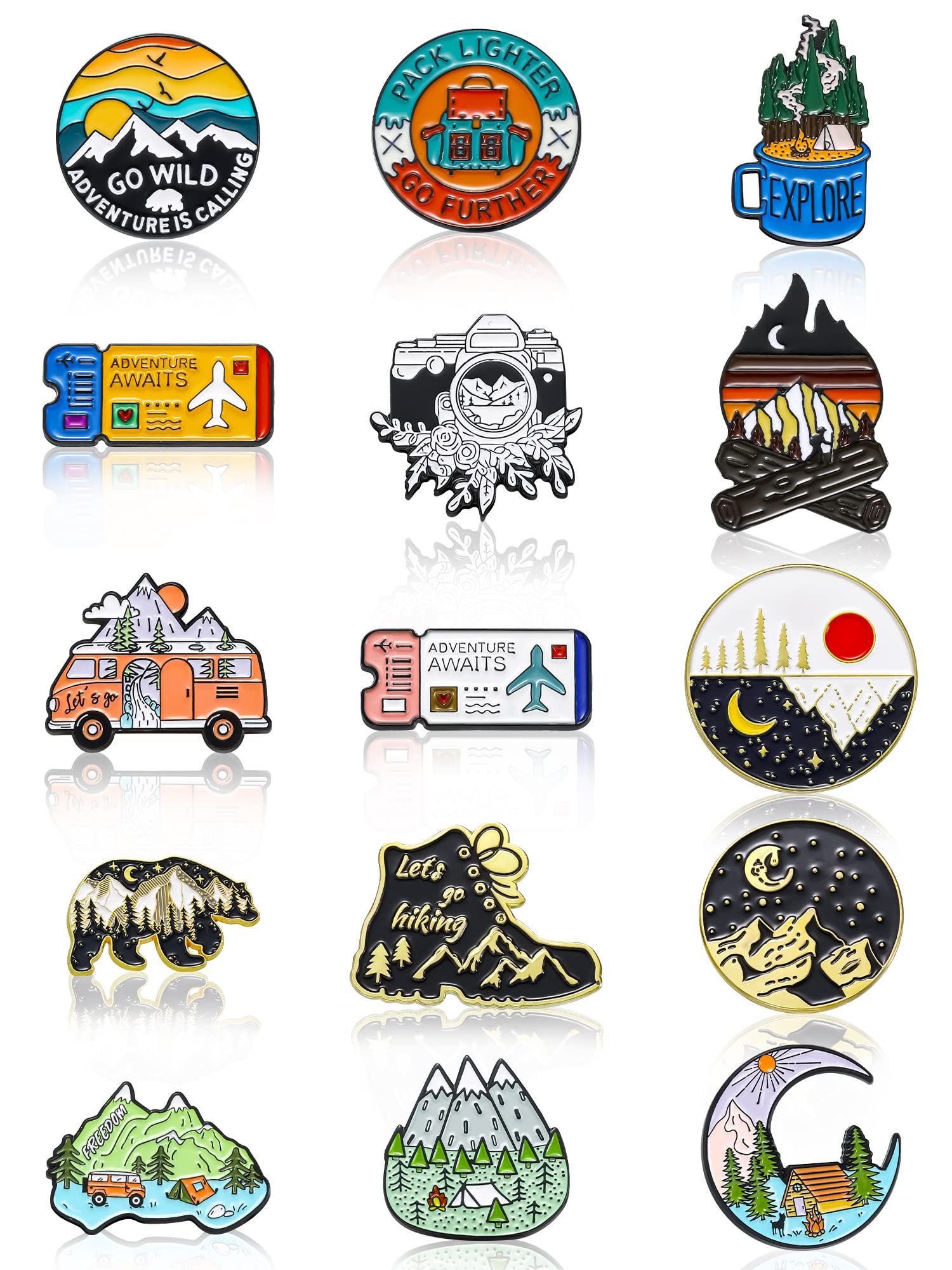 15 Pcs Outdoors Enamel Pins for Backpacks Aesthetic Enamel Pins