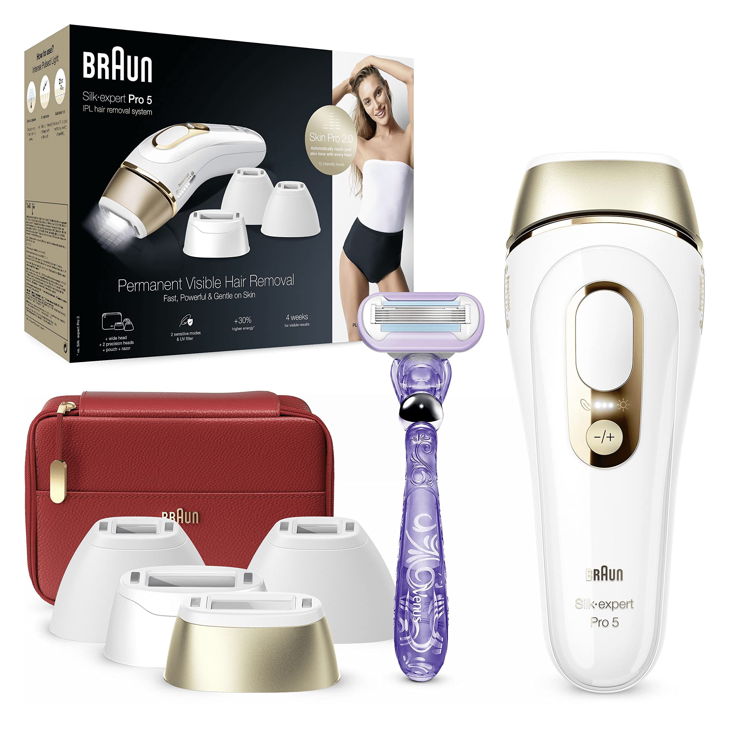 Braun IPL Silk-Expert Pro 5 Visible Hair Removal With Pouch 1 Wide & 2  Precision