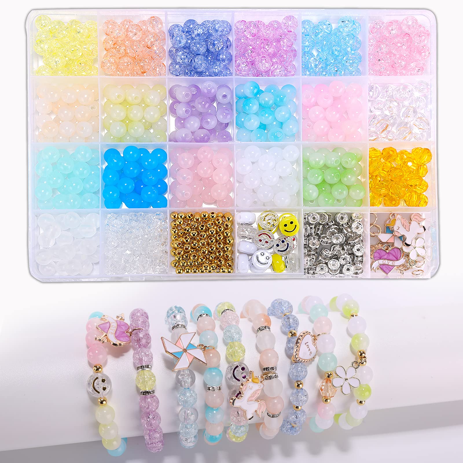 Clear Color Glass Beads Bracelet Making Kit with Eyes, Girls